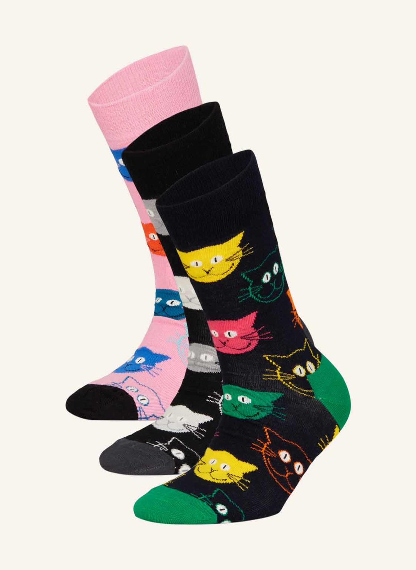 Happy Socks 3-pack socks CAT with gift box, Color: BLACK/ PINK/ ORANGE (Image 1)