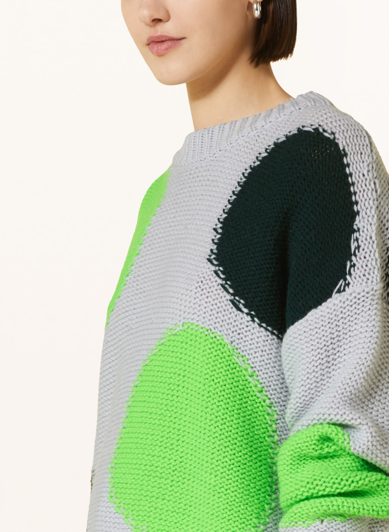 ESSENTIEL ANTWERP Oversized sweater, Color: LIGHT BLUE/ NEON GREEN/ DARK GREEN (Image 4)