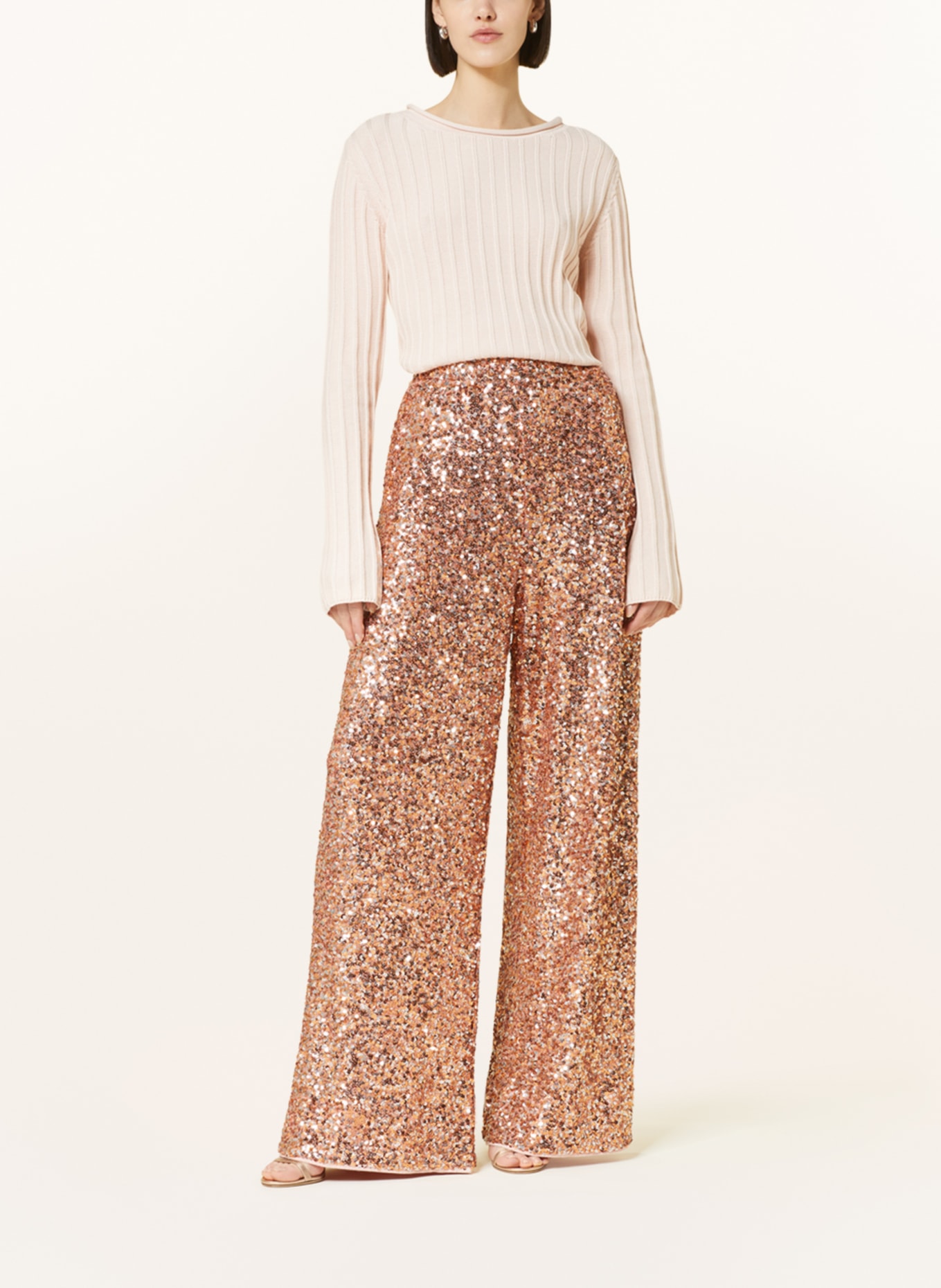 ESSENTIEL ANTWERP Wide leg trousers ENTRY with sequins, Color: SILVER/ LIGHT ORANGE (Image 2)