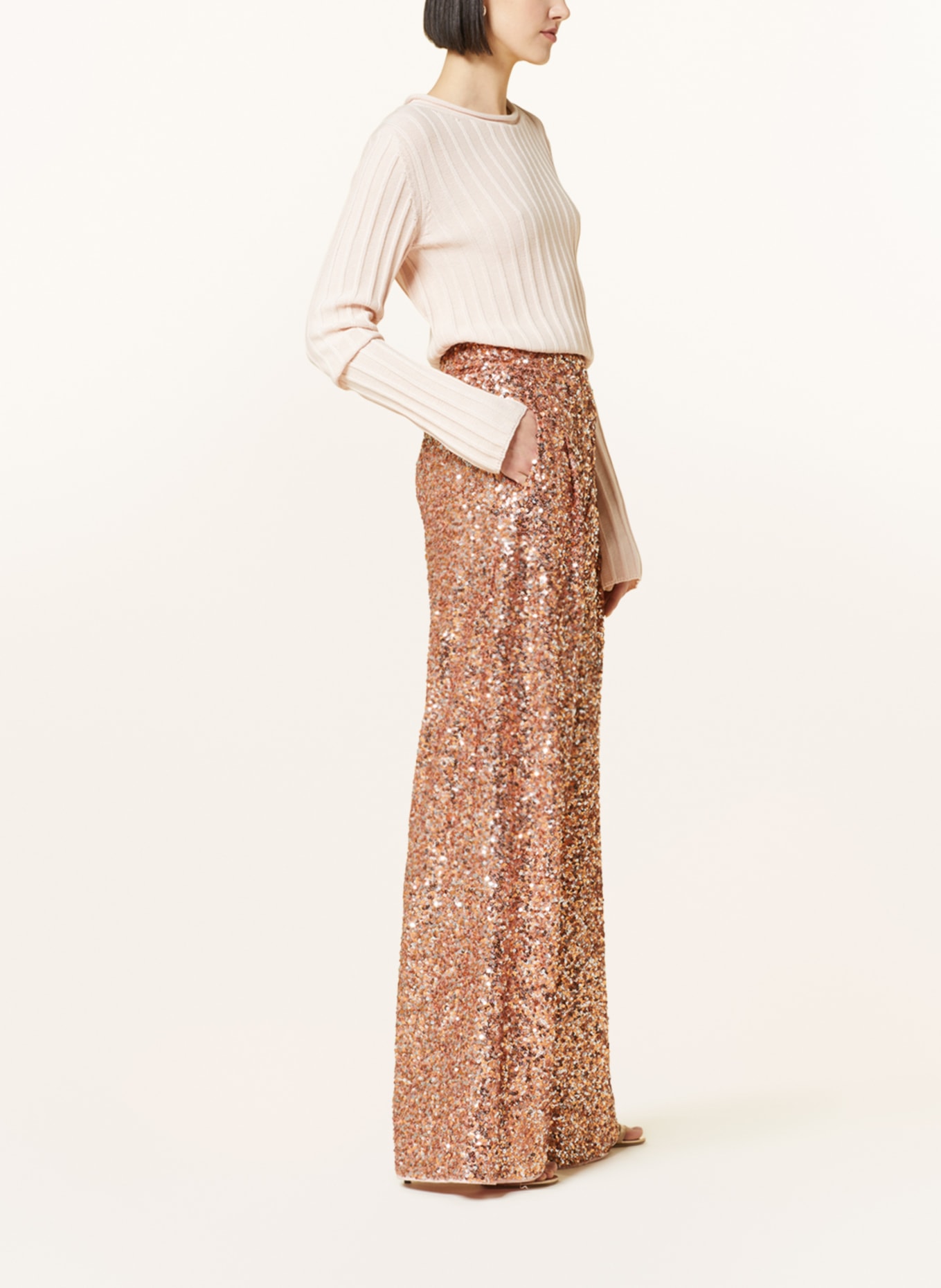 ESSENTIEL ANTWERP Wide leg trousers ENTRY with sequins, Color: SILVER/ LIGHT ORANGE (Image 4)