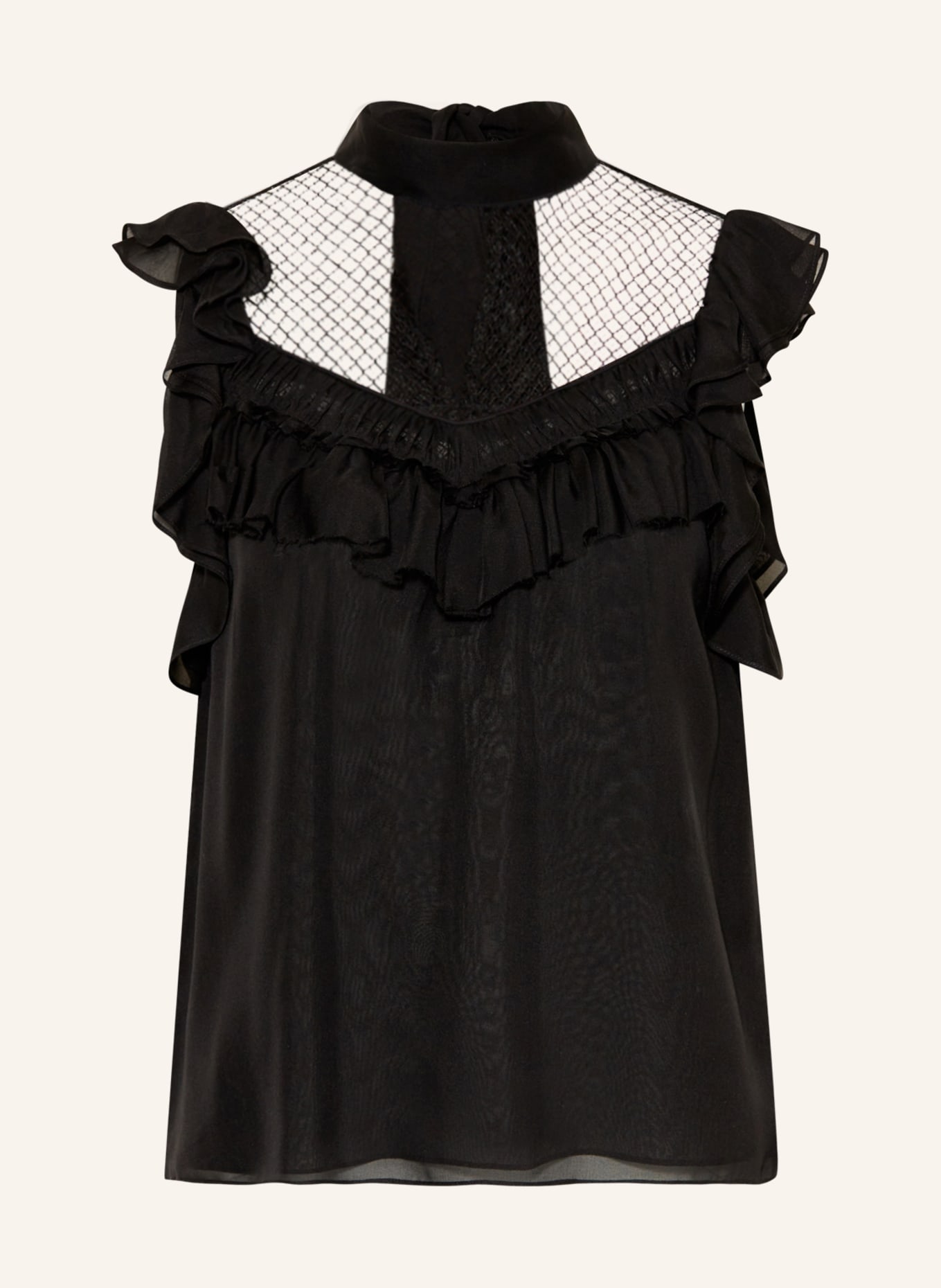 DOROTHEE SCHUMACHER Blouse top made of silk with frills, Color: BLACK (Image 1)