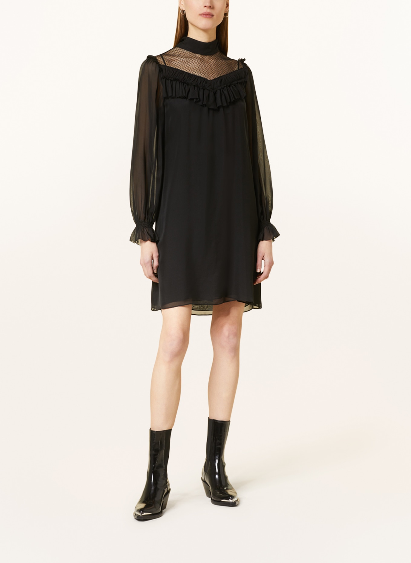 DOROTHEE SCHUMACHER Silk dress with lace and ruffles, Color: BLACK (Image 2)