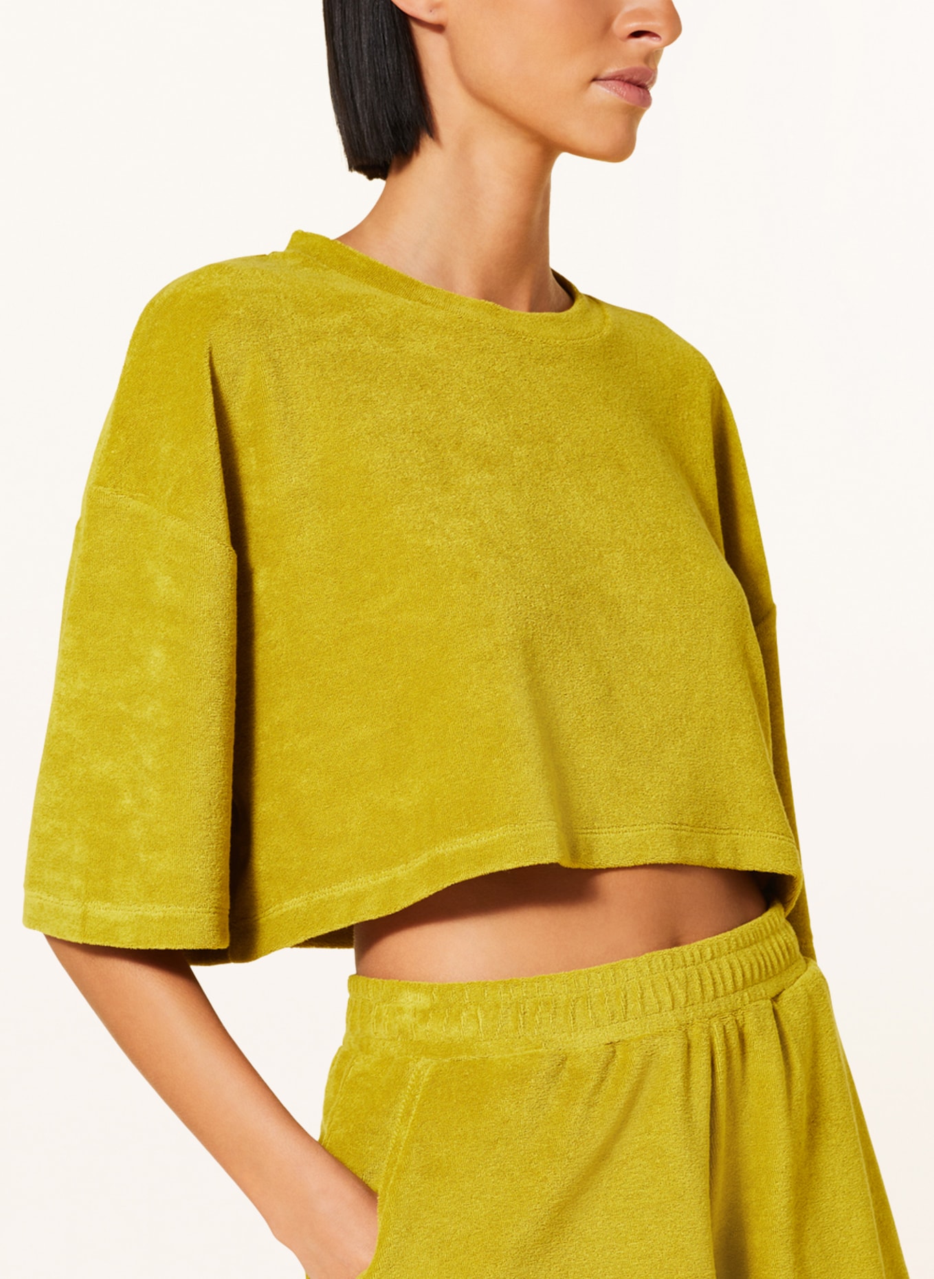 KARO KAUER Cropped shirt made of terry cloth, Color: OLIVE (Image 4)