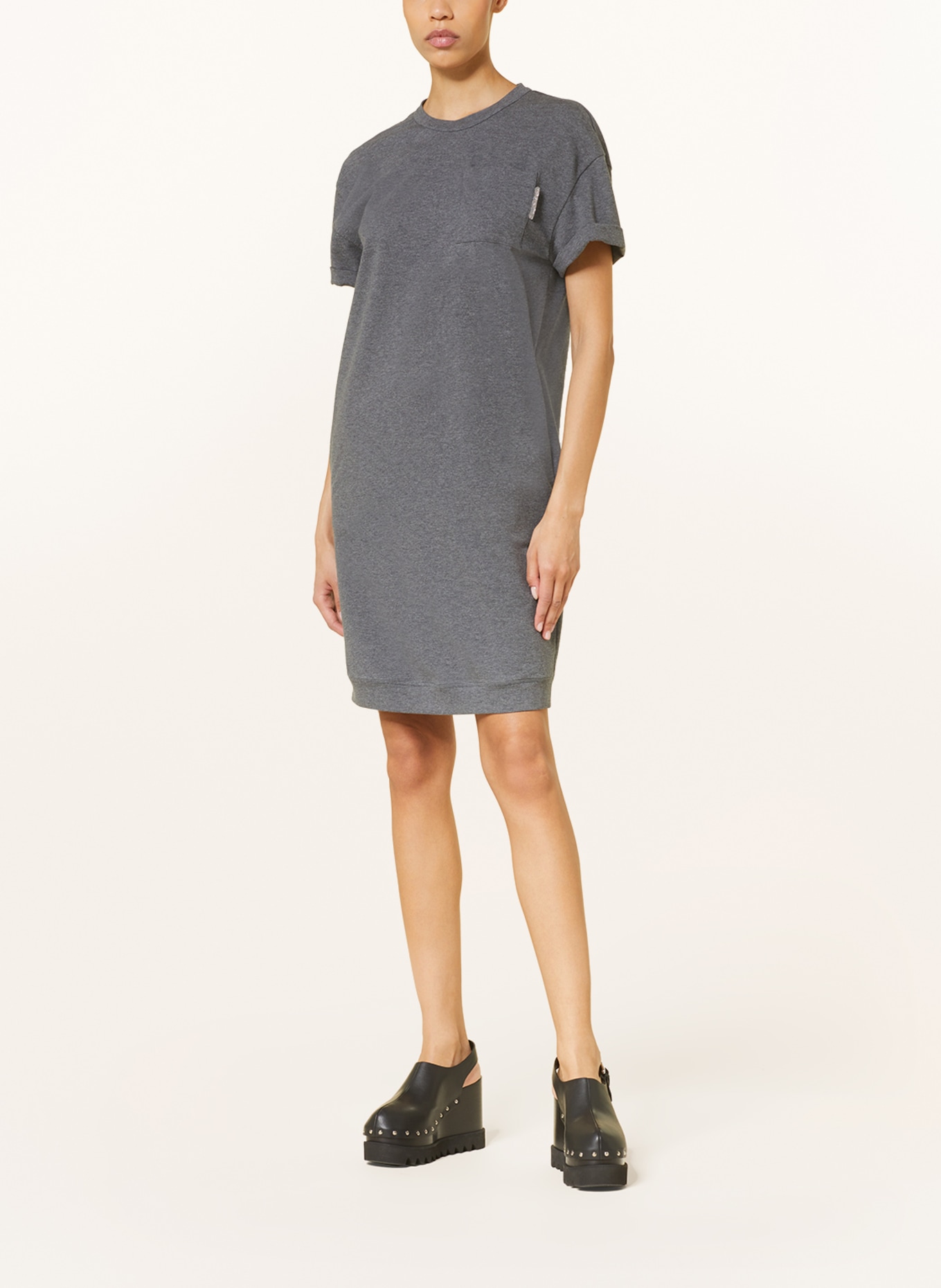 BRUNELLO CUCINELLI Sweat dress with beading, Color: GRAY (Image 2)