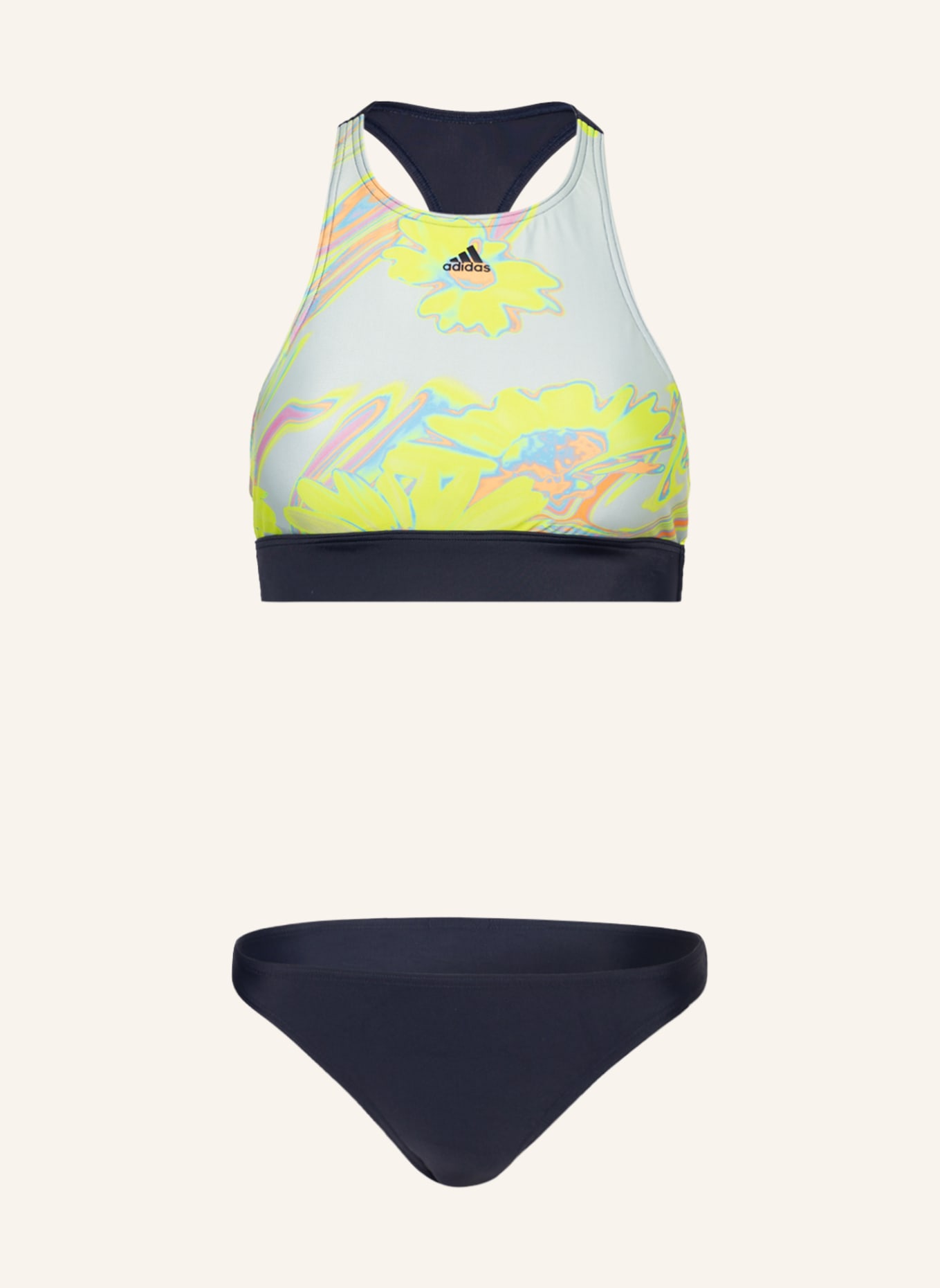 adidas neongelb/ Bustier-Bikini POSITIVSEA dunkelblau/ hellgrün in
