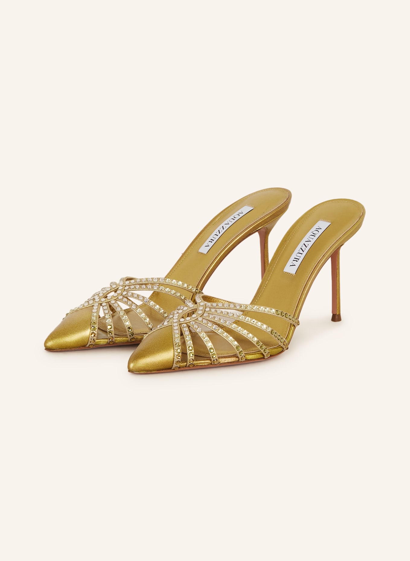 AQUAZZURA Mules FLOW CRYSTAL with decorative gems, Color: GOLD (Image 1)