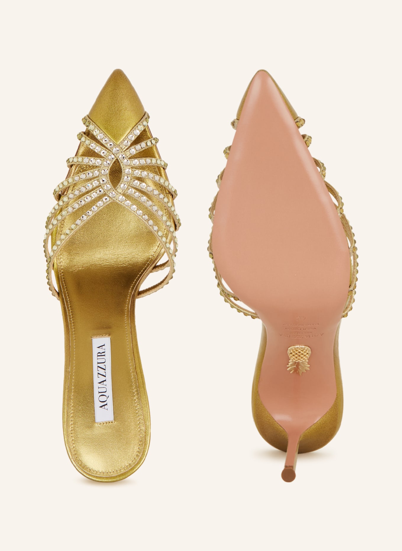 AQUAZZURA Mules FLOW CRYSTAL with decorative gems, Color: GOLD (Image 5)
