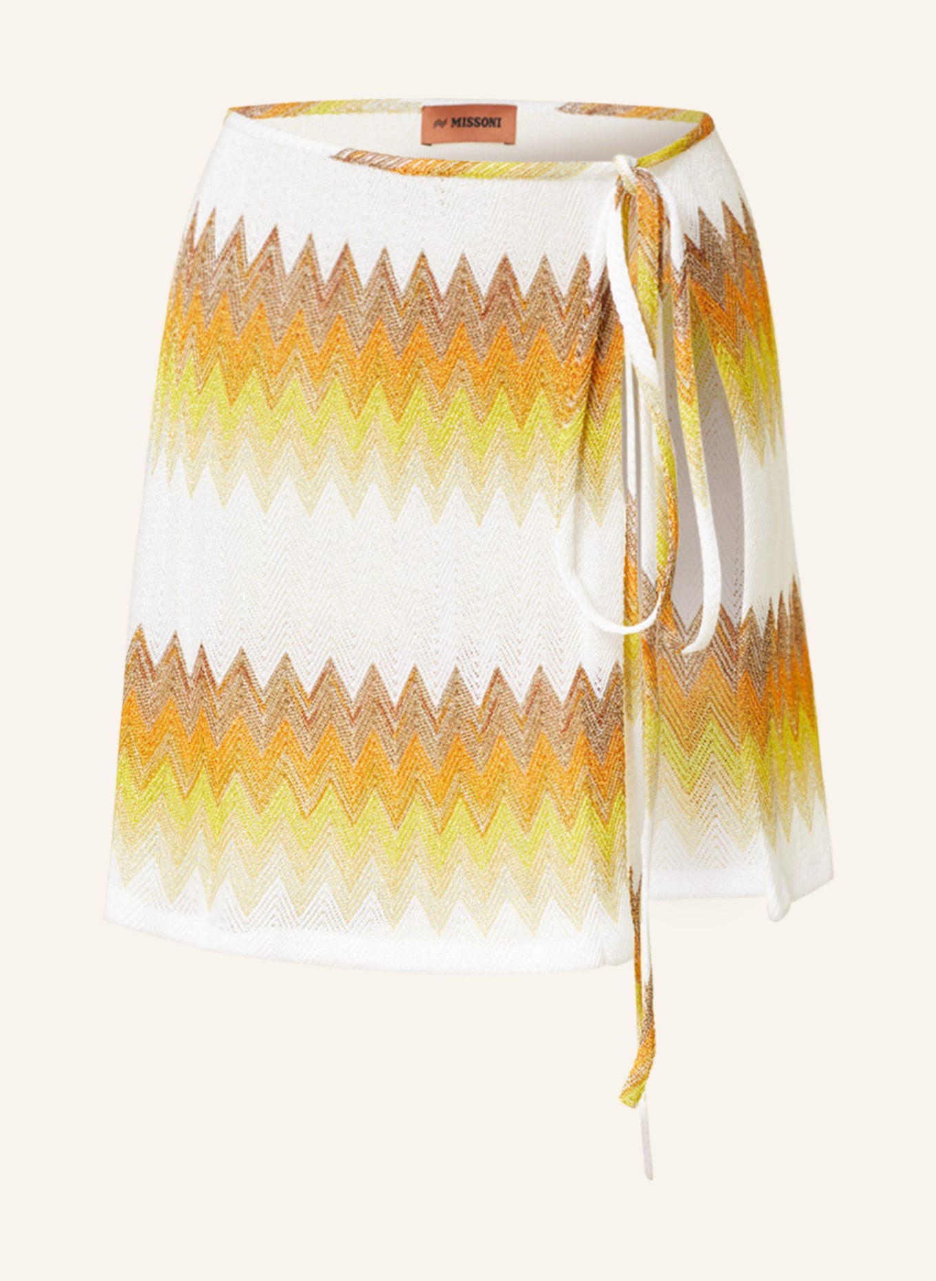 MISSONI Knit wrap skirt with glitter thread, Color: WHITE/ DARK ORANGE/ DARK YELLOW (Image 1)