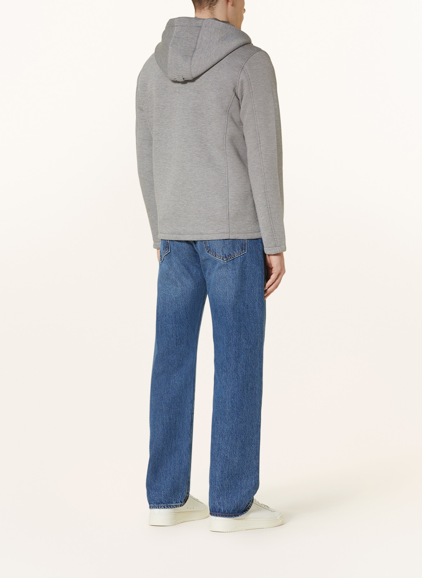 WELLENSTEYN Sweat jacket SARASOTA with removable hood: BLACK / LIGHT GRAY