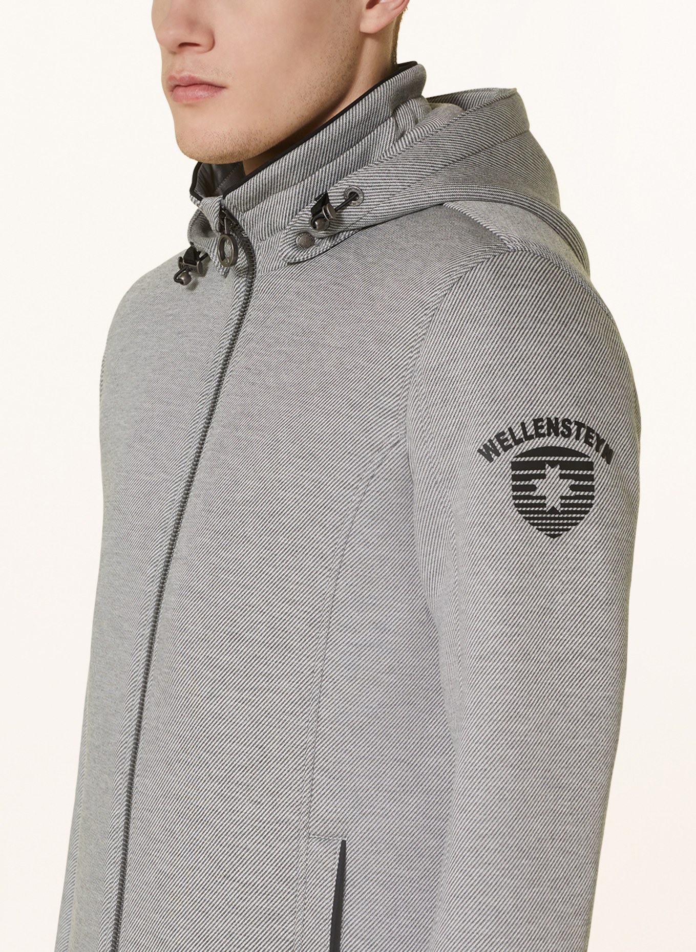 WELLENSTEYN Sweat jacket SARASOTA with removable hood: BLACK / LIGHT GRAY