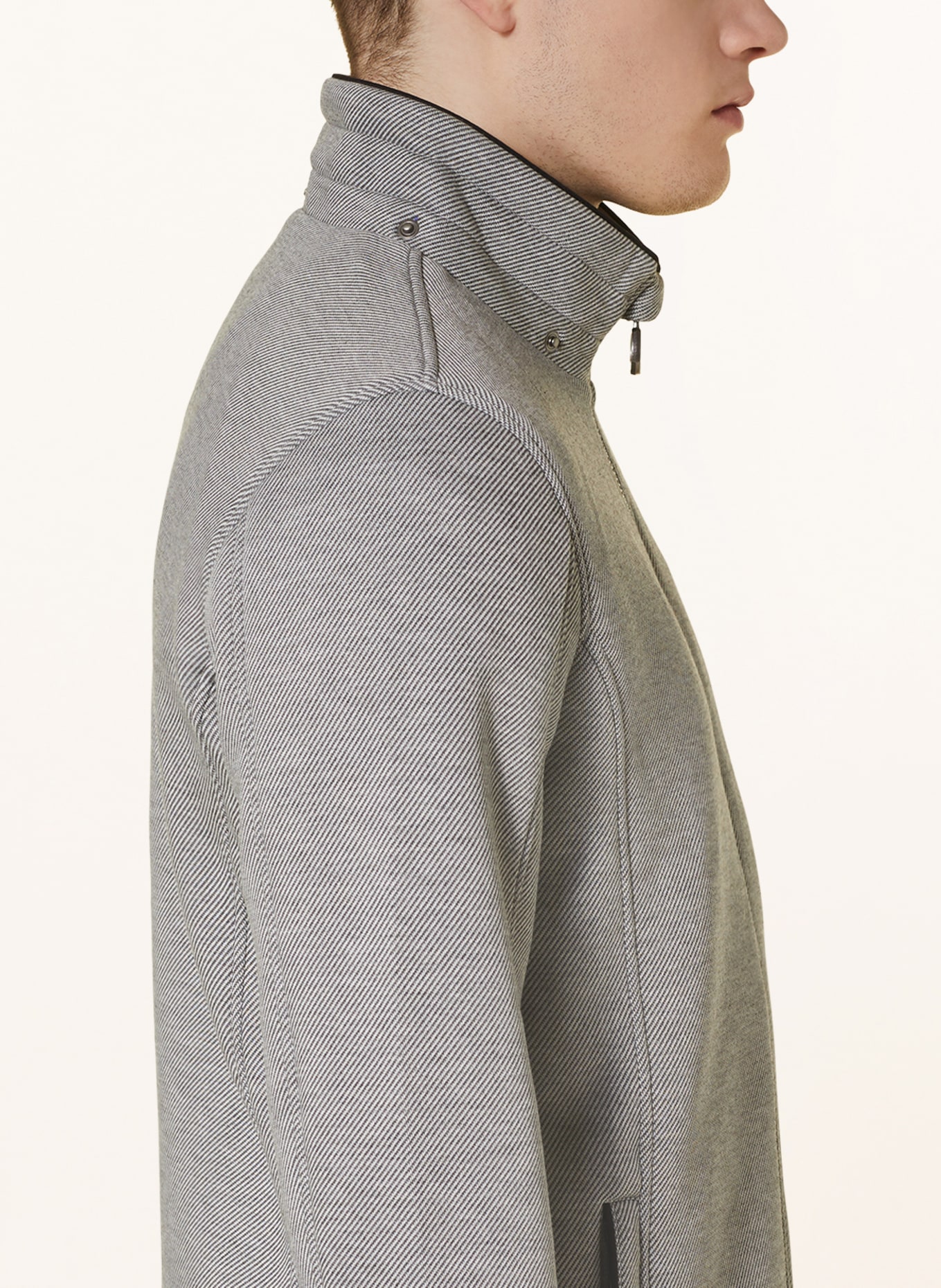 WELLENSTEYN Sweat jacket SARASOTA with removable hood: BLACK / LIGHT GRAY