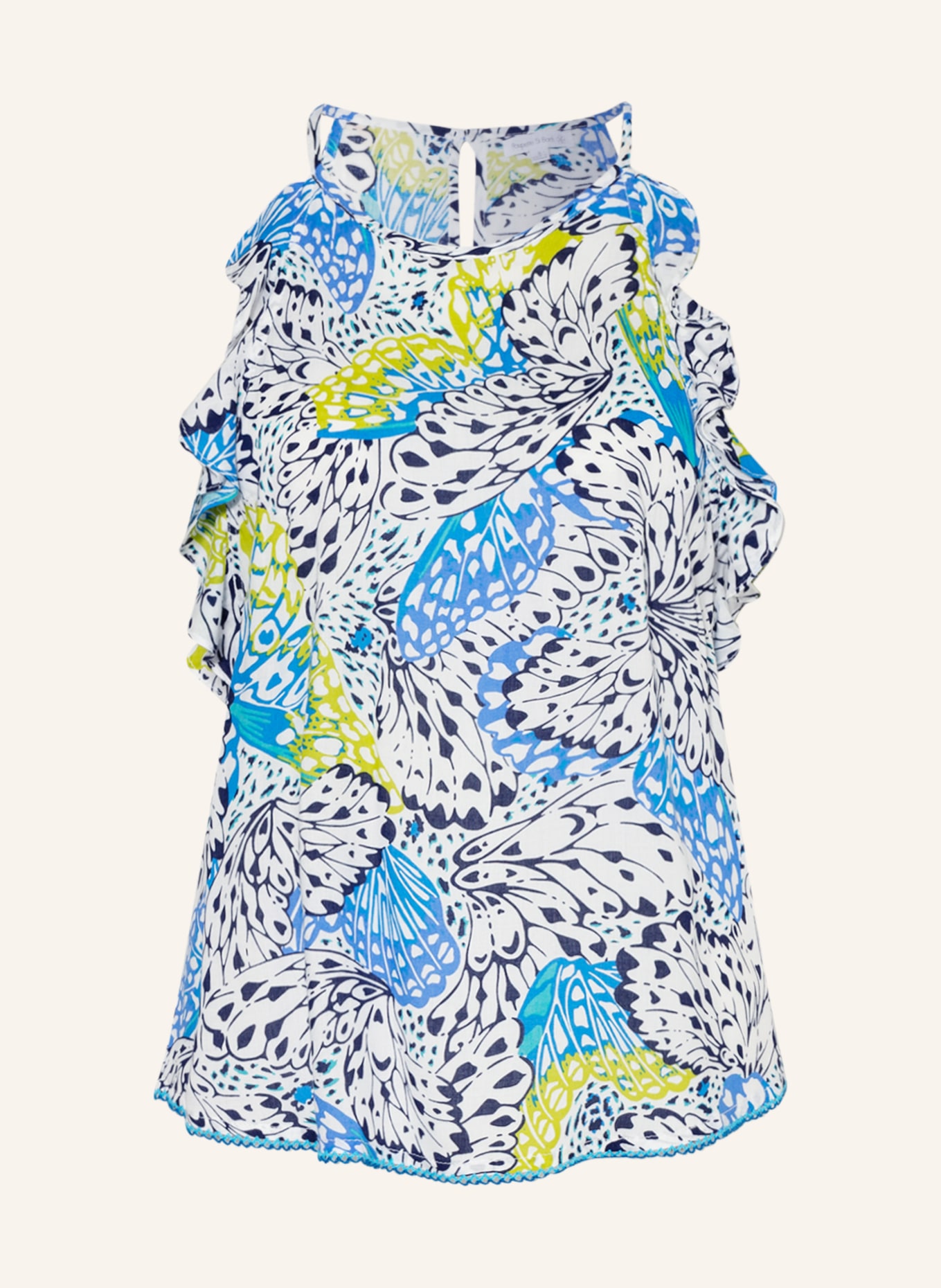 Poupette St Barth Top ALIDA with frills, Color: WHITE/ BLUE/ LIGHT GREEN (Image 1)