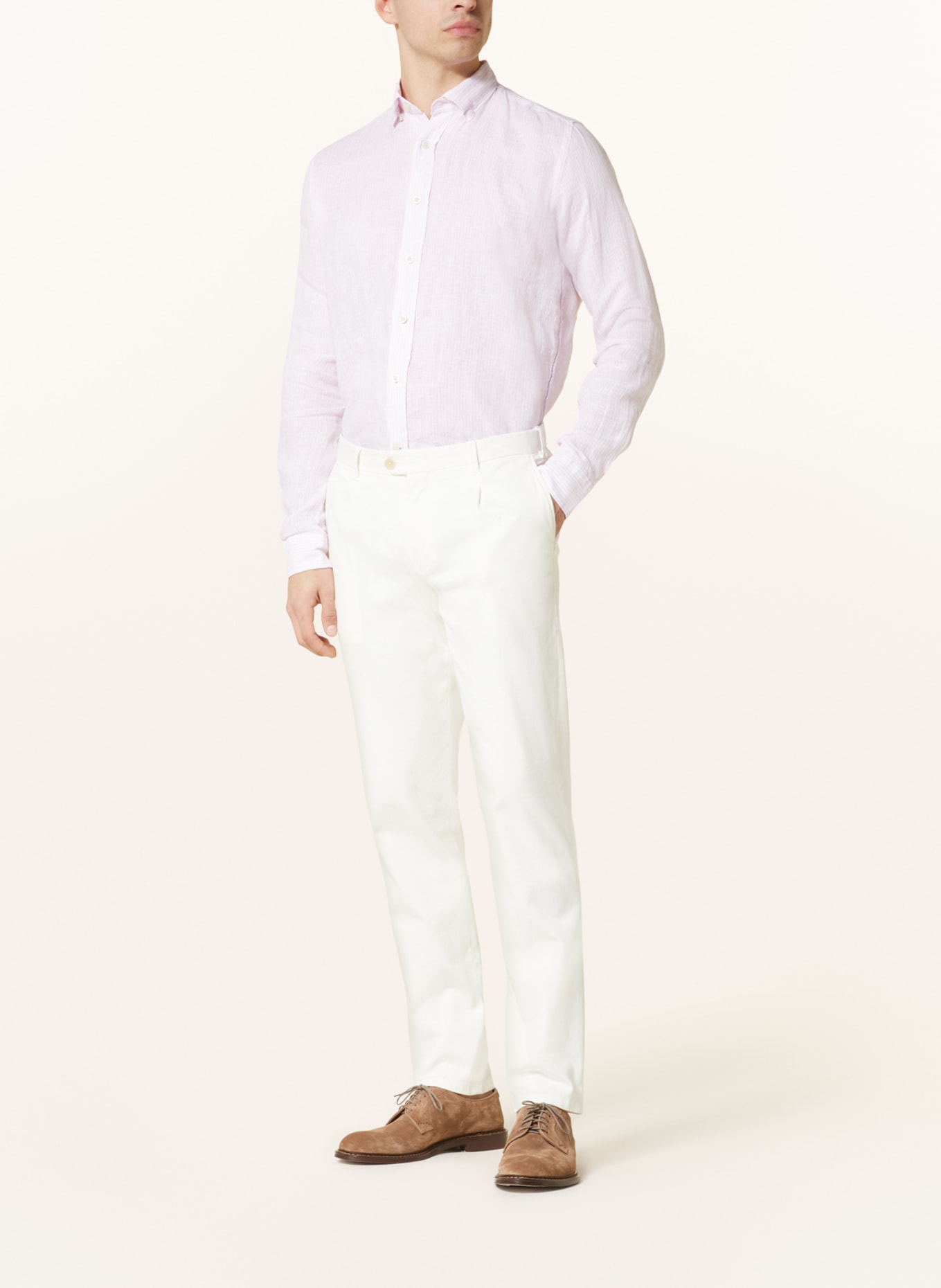 FIL NOIR Linen shirt ROMA shaped fit, Color: LIGHT PINK/ WHITE (Image 2)