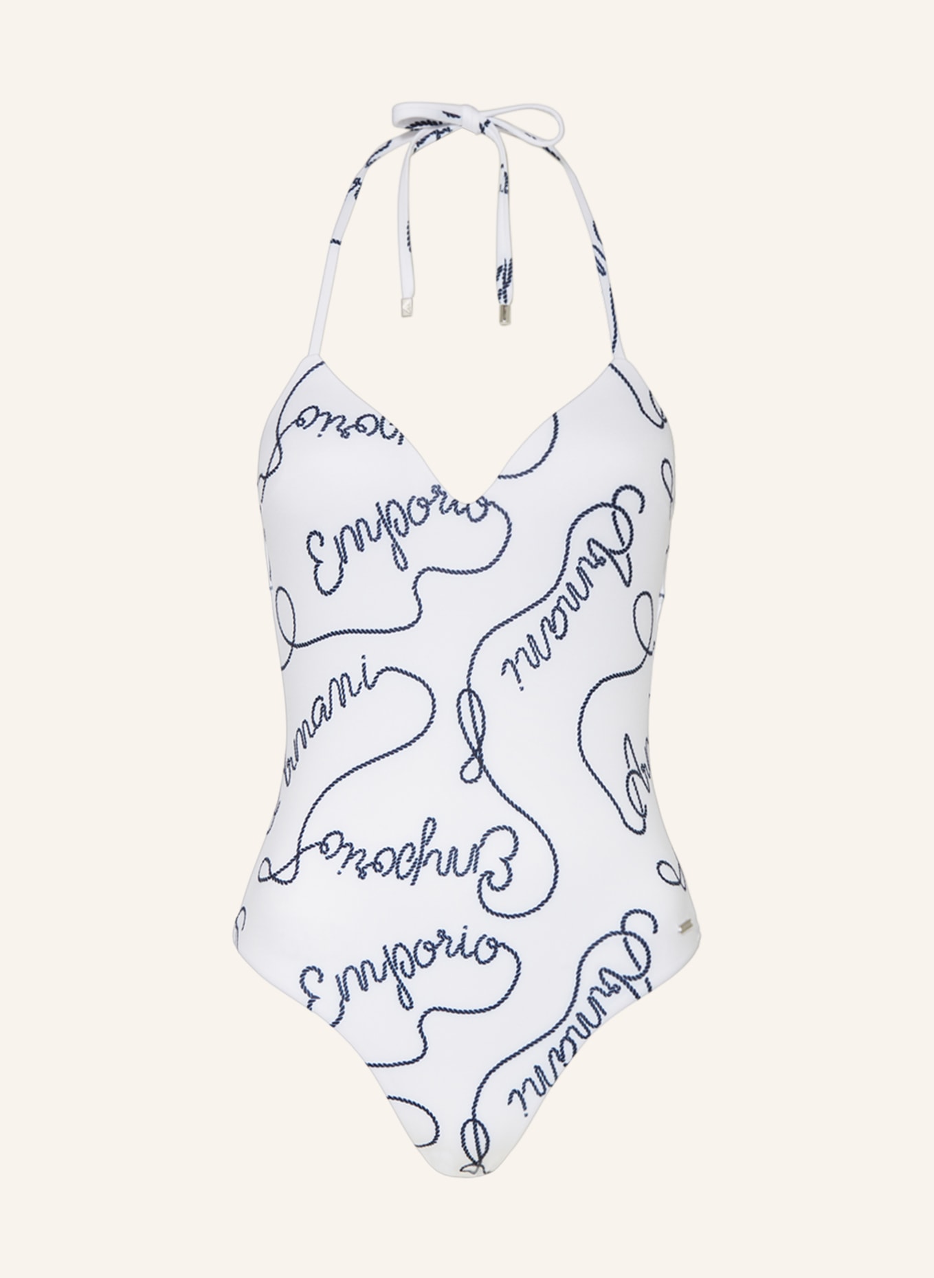 EMPORIO ARMANI Halter neck swimsuit, Color: WHITE/ DARK BLUE (Image 1)