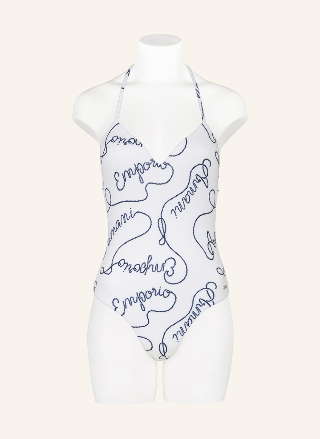 EMPORIO ARMANI Halter neck swimsuit, Color: WHITE/ DARK BLUE (Image 2)