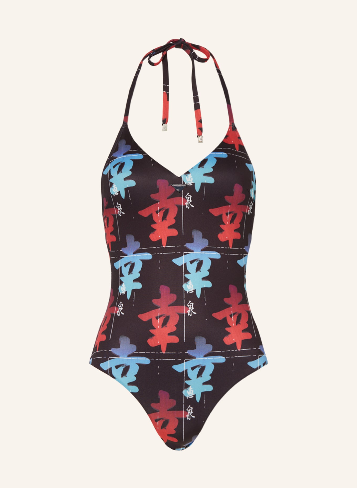EMPORIO ARMANI Halter neck swimsuit, Color: BLACK/ LIGHT BLUE/ RED (Image 1)