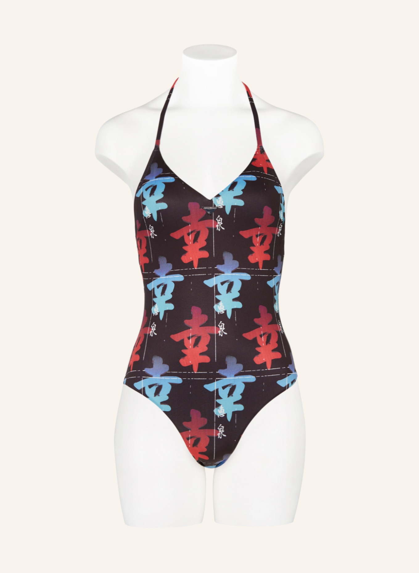 EMPORIO ARMANI Halter neck swimsuit, Color: BLACK/ LIGHT BLUE/ RED (Image 2)
