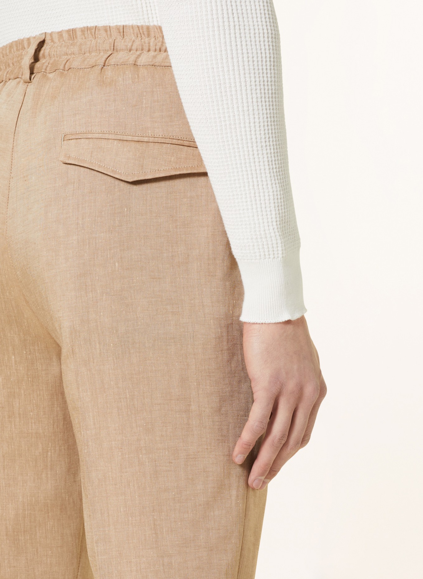 PESERICO Anzughose im Jogging-Stil Extra Slim Fit aus Leinen, Farbe: 945 Camel (Bild 6)
