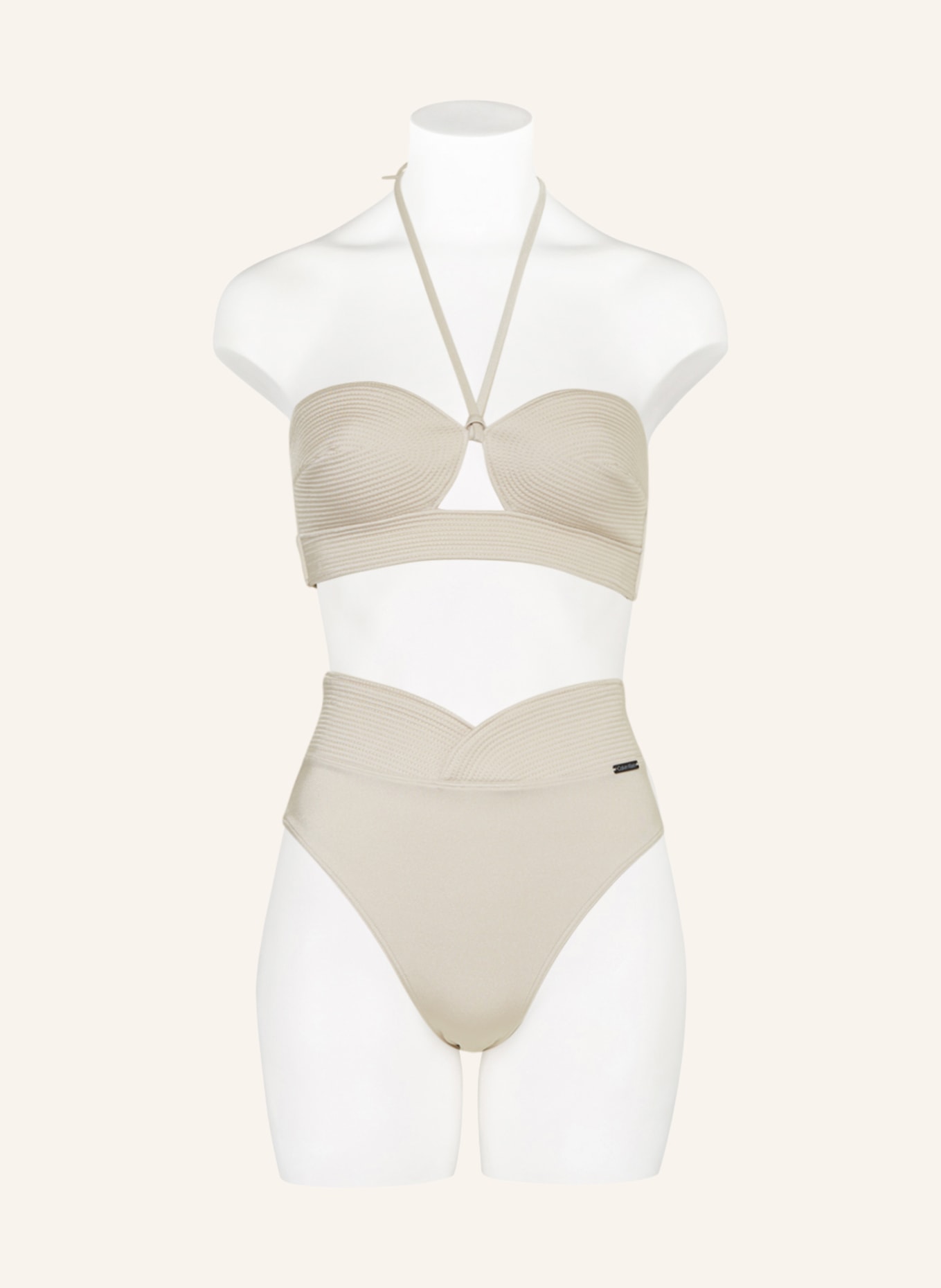 Calvin Klein Dół od bikini z wysokim stanem CK BLACK STRUCTURED, Kolor: BEŻOWY (Obrazek 2)