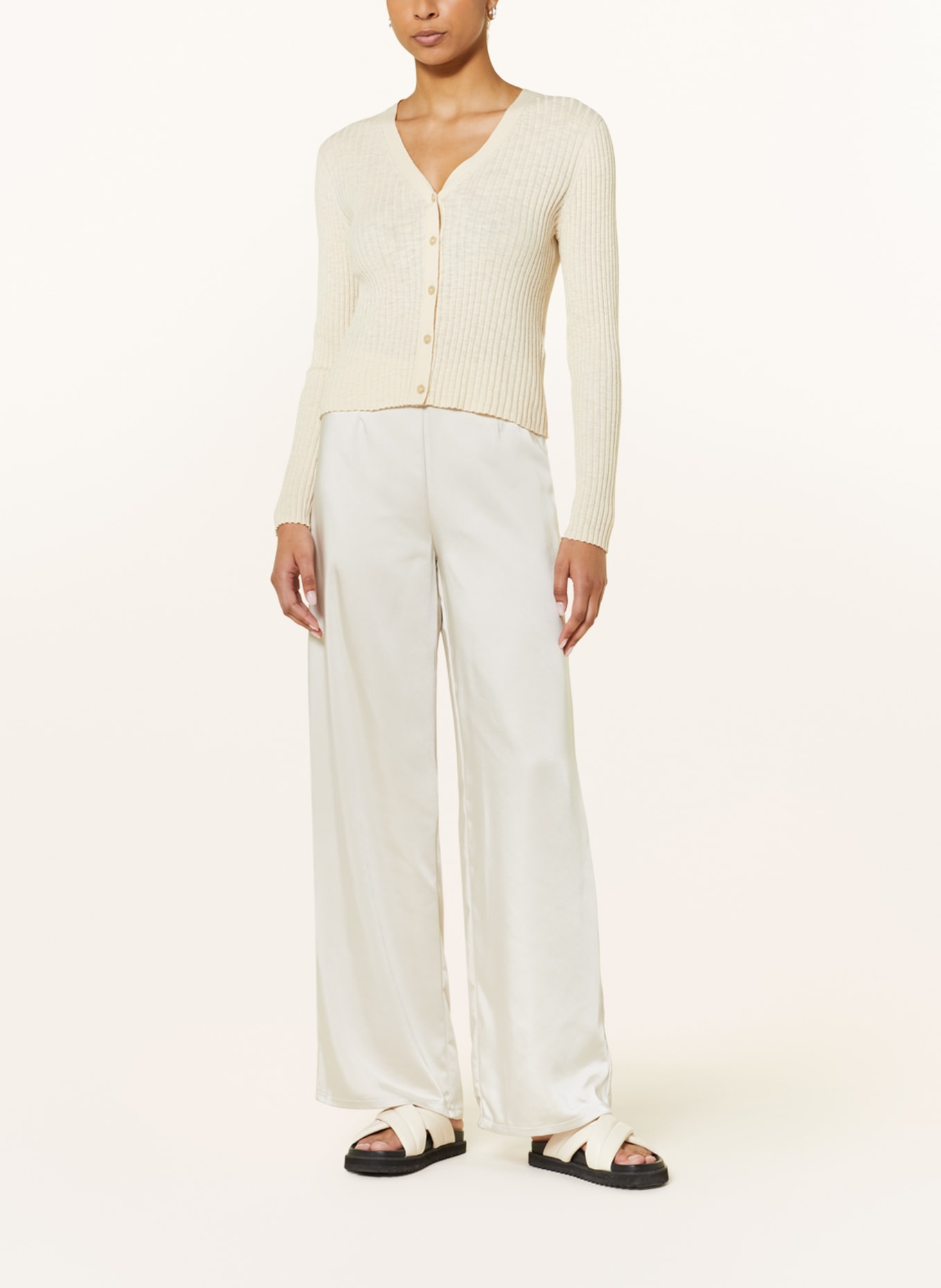 ONLY Wide leg trousers in satin, Color: CREAM (Image 2)