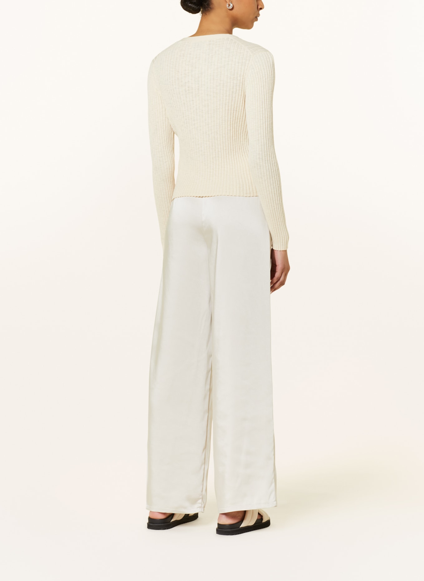 ONLY Wide leg trousers in satin, Color: CREAM (Image 3)