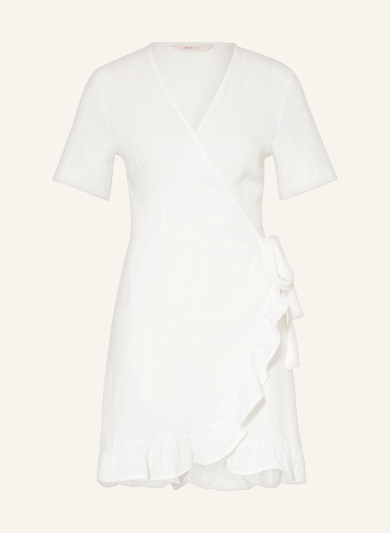 ONLY Wrap dress made of muslin with ruffles, Color: WHITE (Image 1)