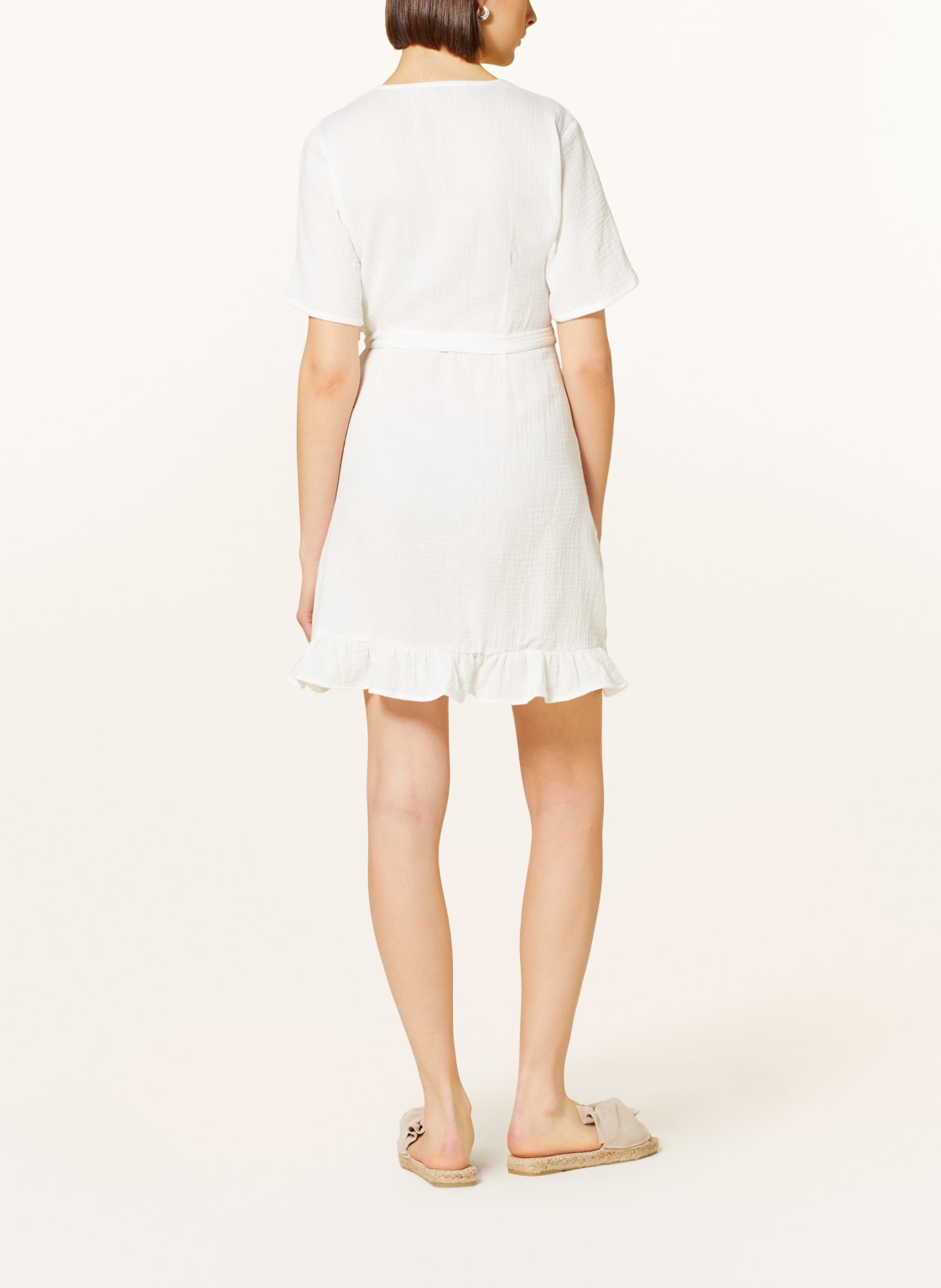 ONLY Wrap dress made of muslin with ruffles, Color: WHITE (Image 3)
