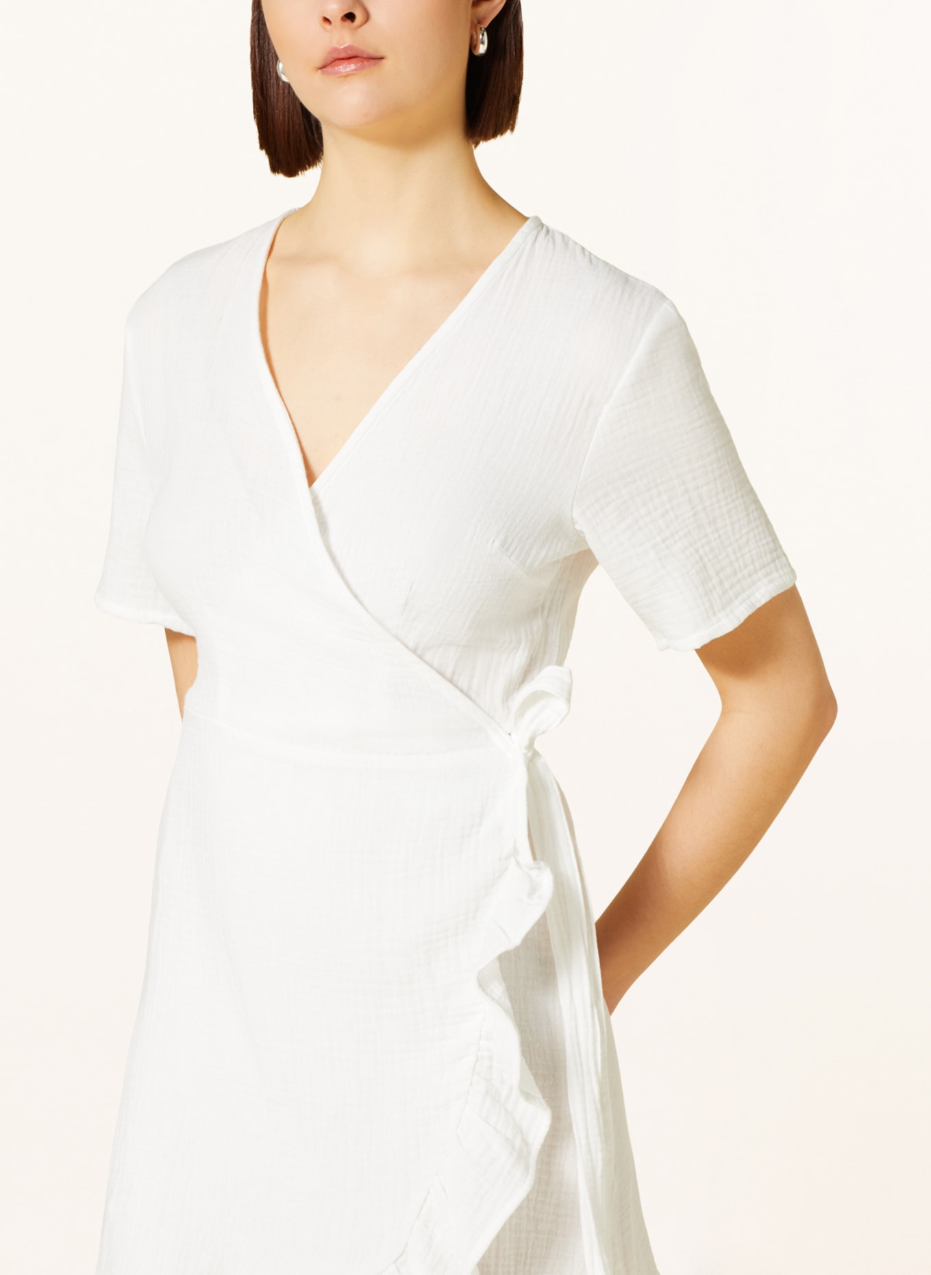 ONLY Wrap dress made of muslin with ruffles, Color: WHITE (Image 4)