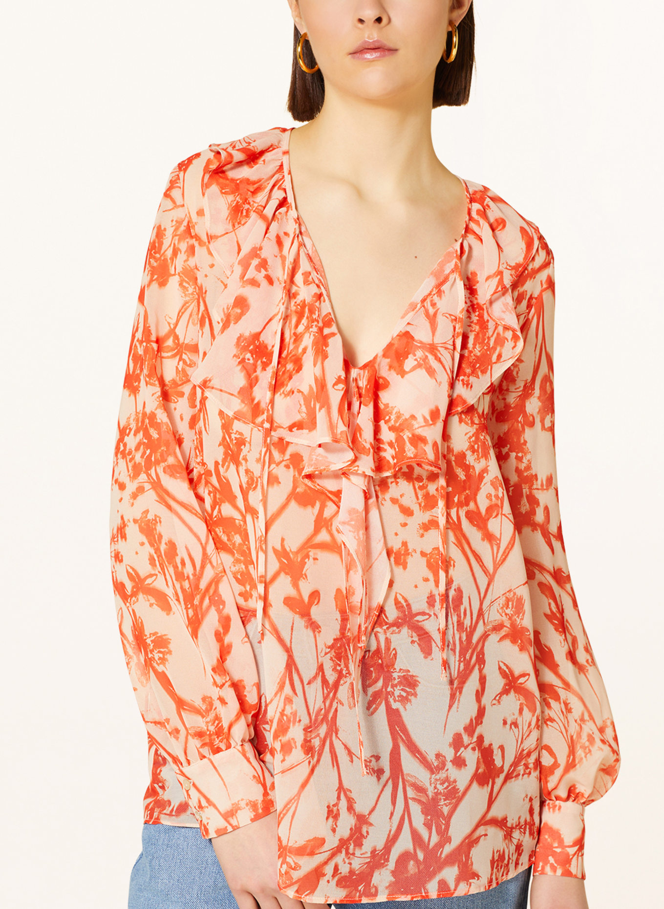 ELENA MIRO Shirt blouse with frills, Color: LIGHT ORANGE/ ORANGE (Image 4)