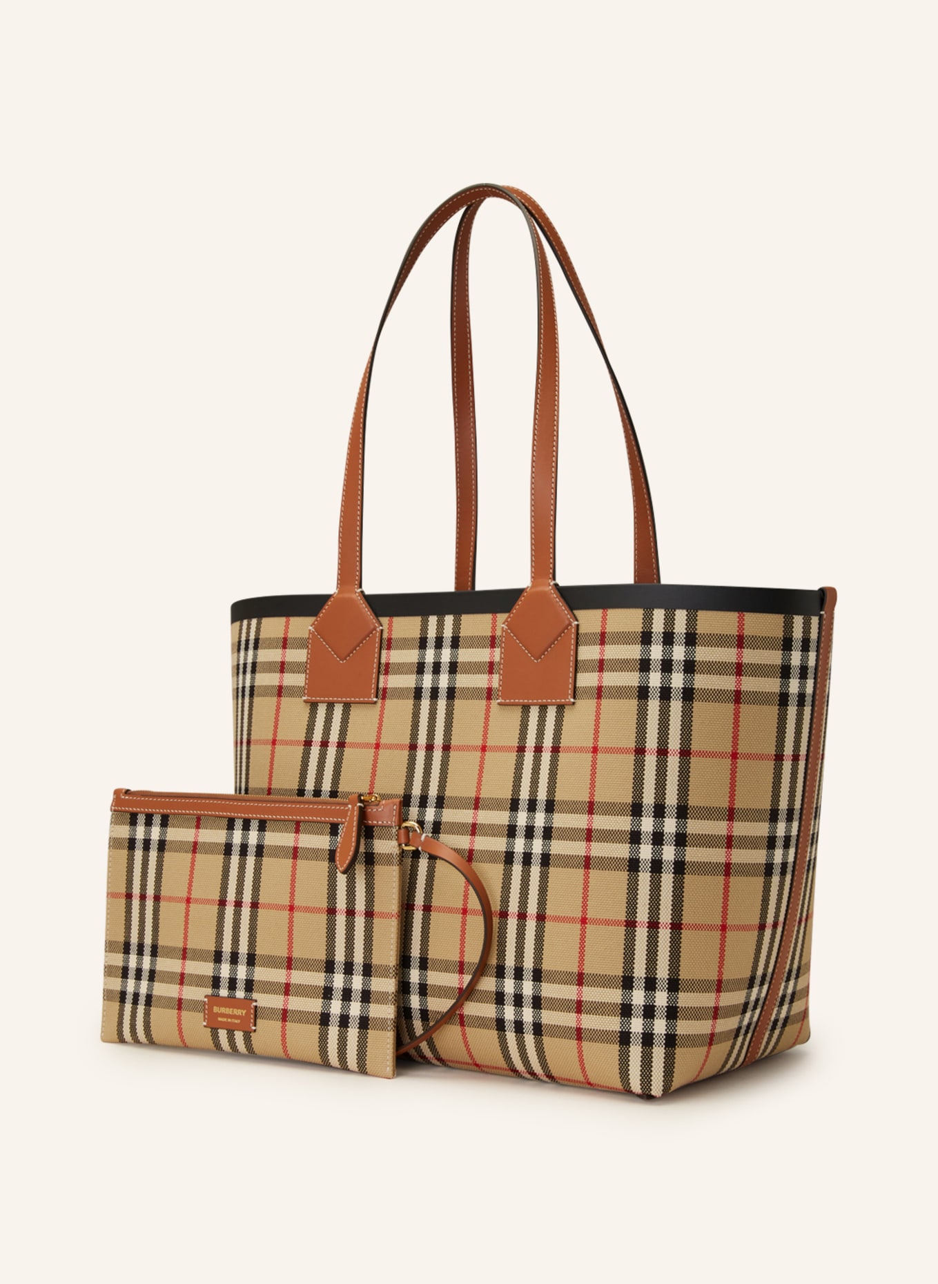 BURBERRY Shopper LONDON with pouch, Color: BEIGE/ BLACK/ RED (Image 2)
