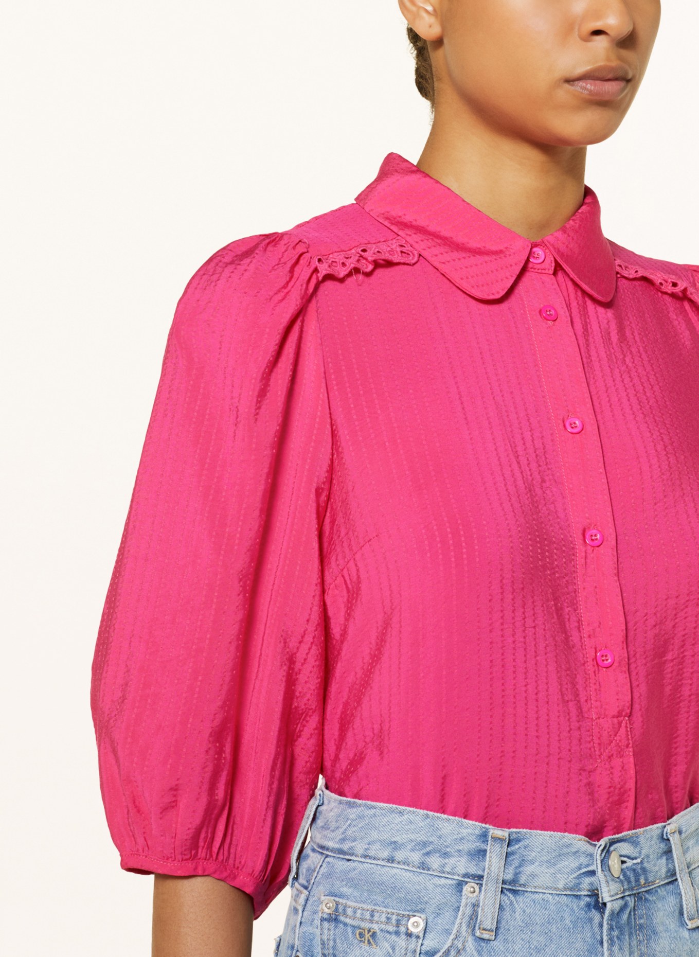 lollys laundry Shirt blouse TUNIS with 3/4 sleeves and broderie anglaise, Color: PINK (Image 4)