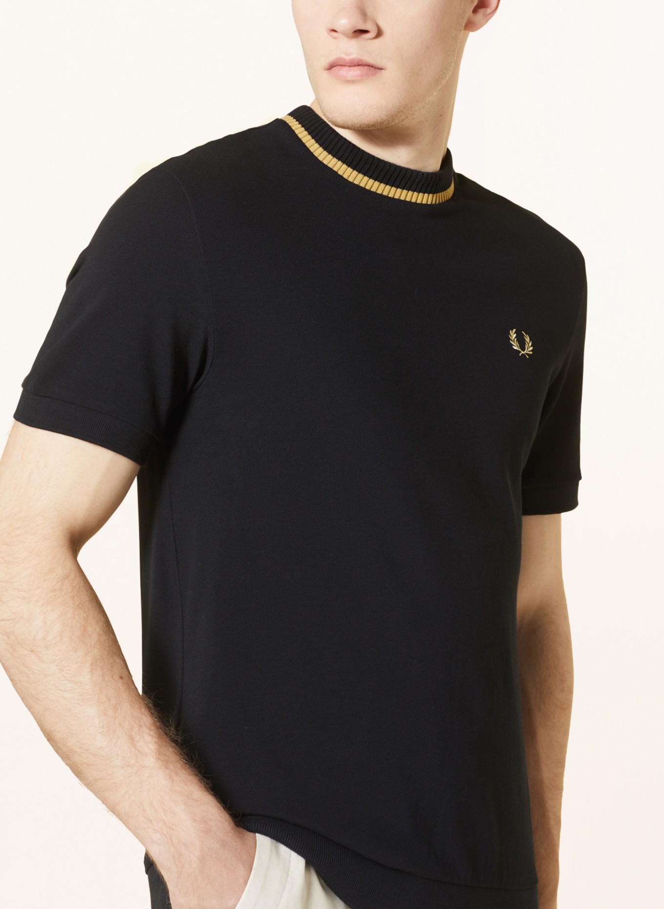 FRED PERRY Piqué T-shirt, Color: BLACK (Image 4)