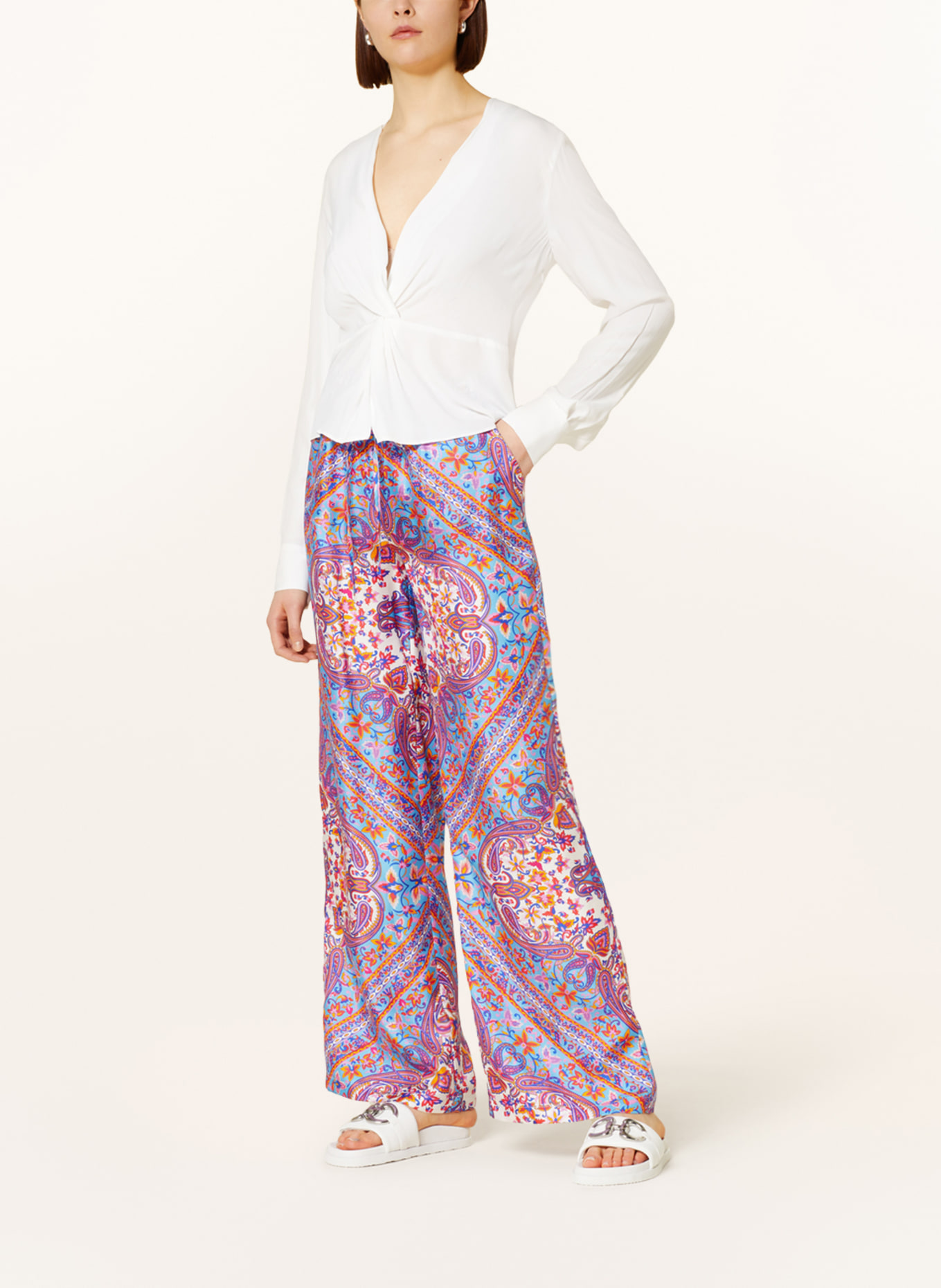 MRS & HUGS Silk pants, Color: TURQUOISE/ NEON ORANGE/ PINK (Image 2)