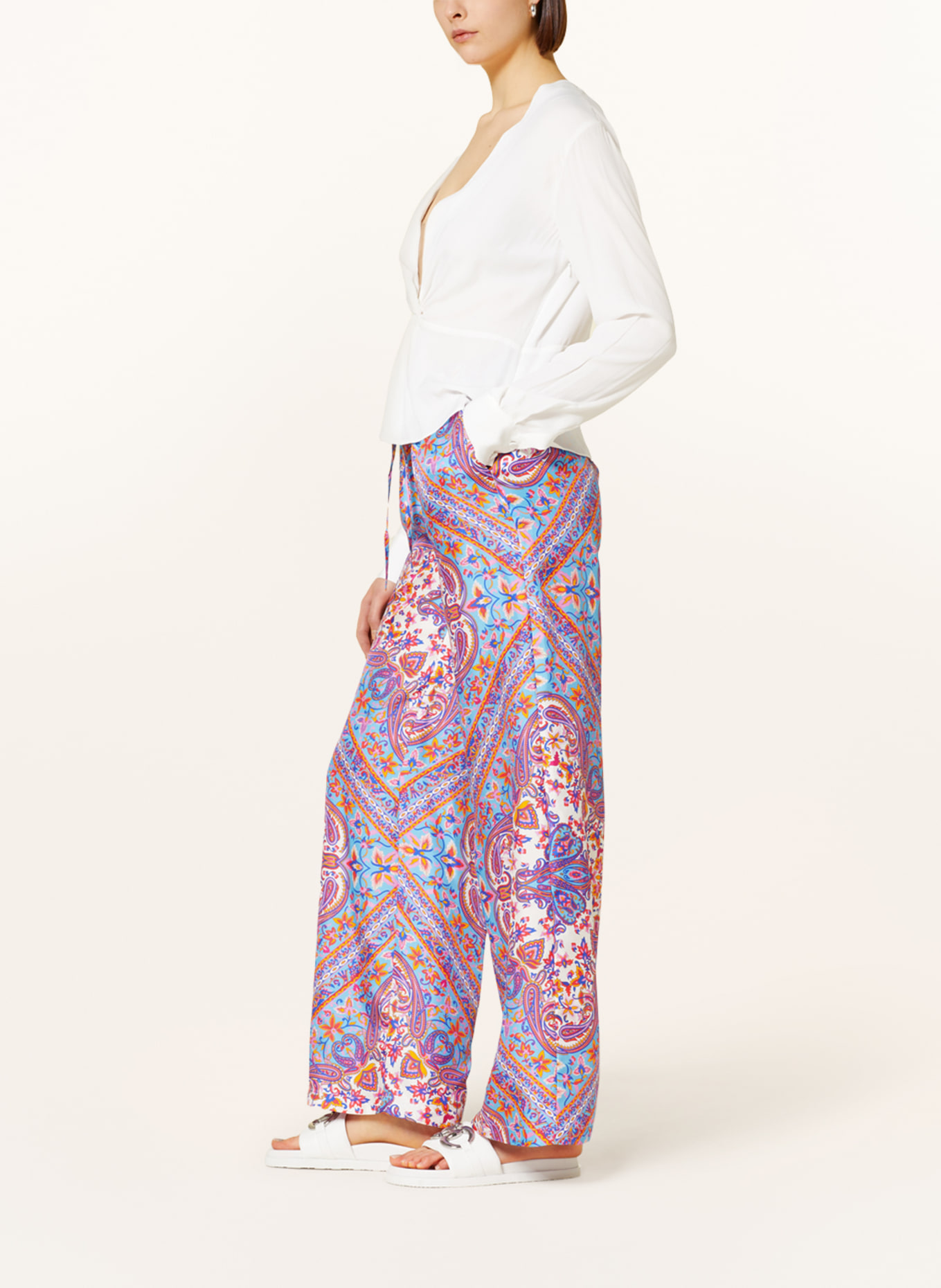 MRS & HUGS Silk pants, Color: TURQUOISE/ NEON ORANGE/ PINK (Image 4)