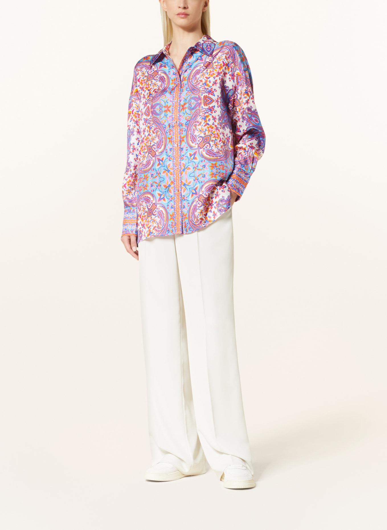 MRS & HUGS Shirt blouse in silk, Color: LIGHT BLUE/ PINK/ CREAM (Image 2)