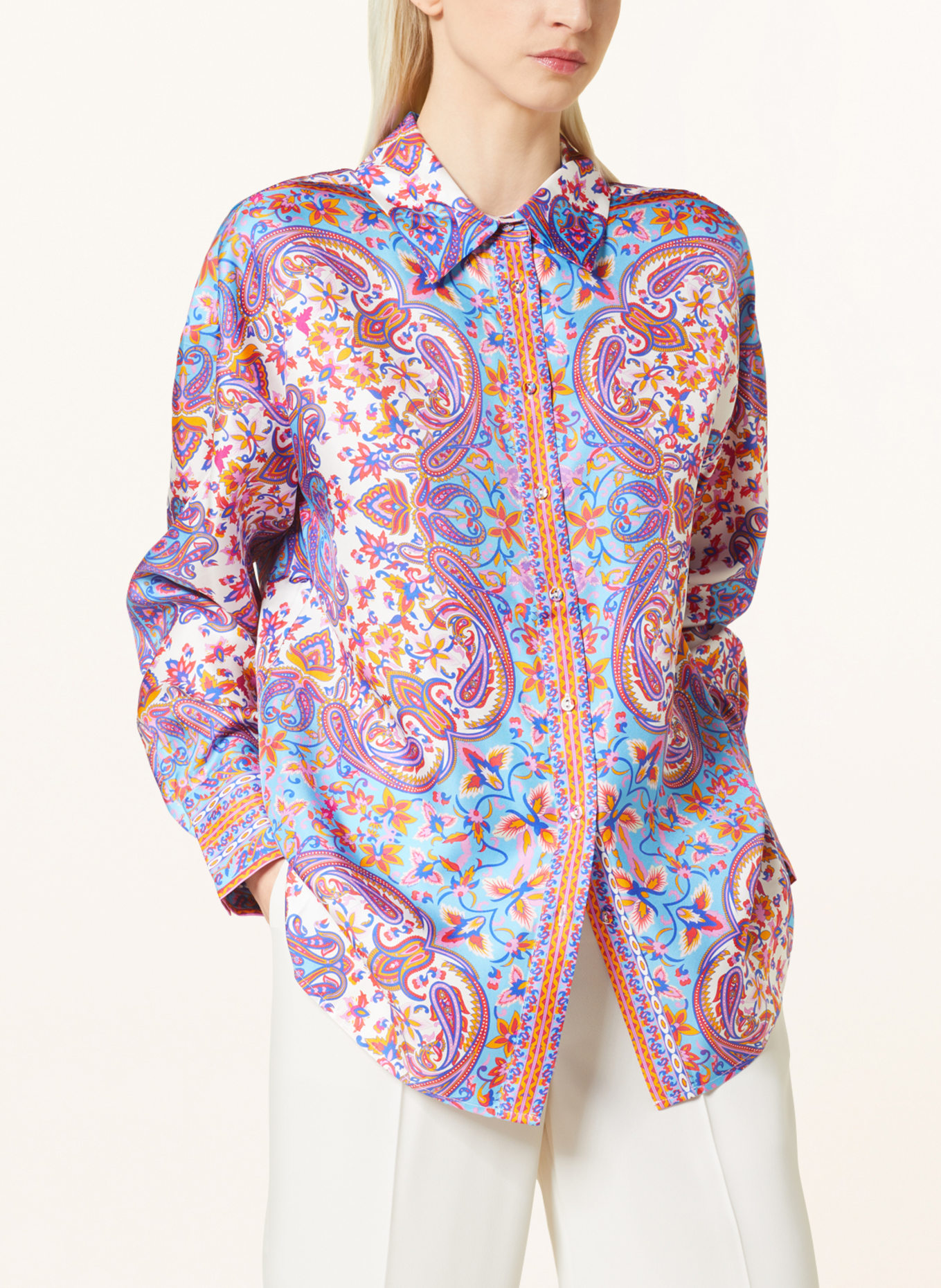 MRS & HUGS Shirt blouse in silk, Color: LIGHT BLUE/ PINK/ CREAM (Image 4)