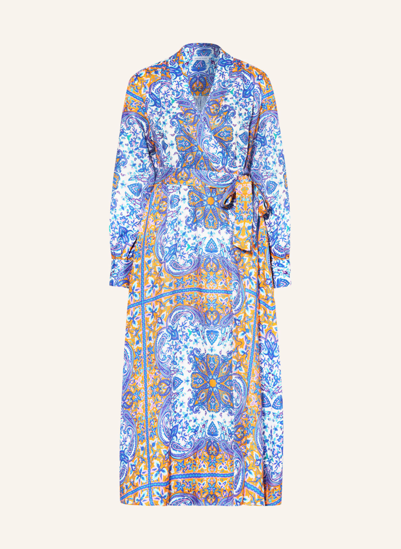 MRS & HUGS Sukienka w stylu kopertowym z lnu, Kolor: POMARAŃCZOWY/ NIEBIESKI/ BIAŁY (Obrazek 1)