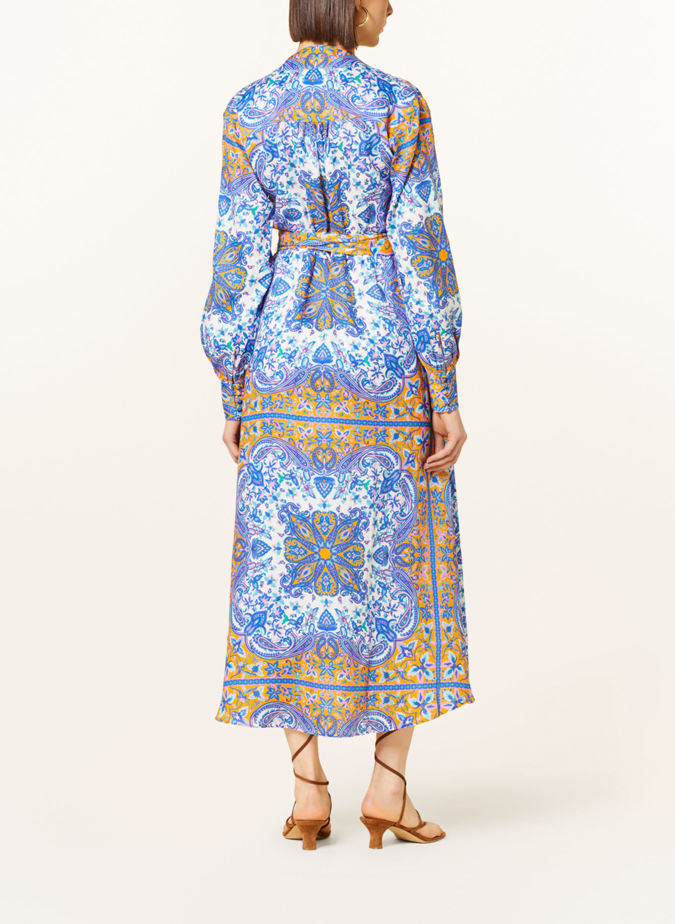 MRS & HUGS Wrap dress made of linen, Color: ORANGE/ BLUE/ WHITE (Image 3)