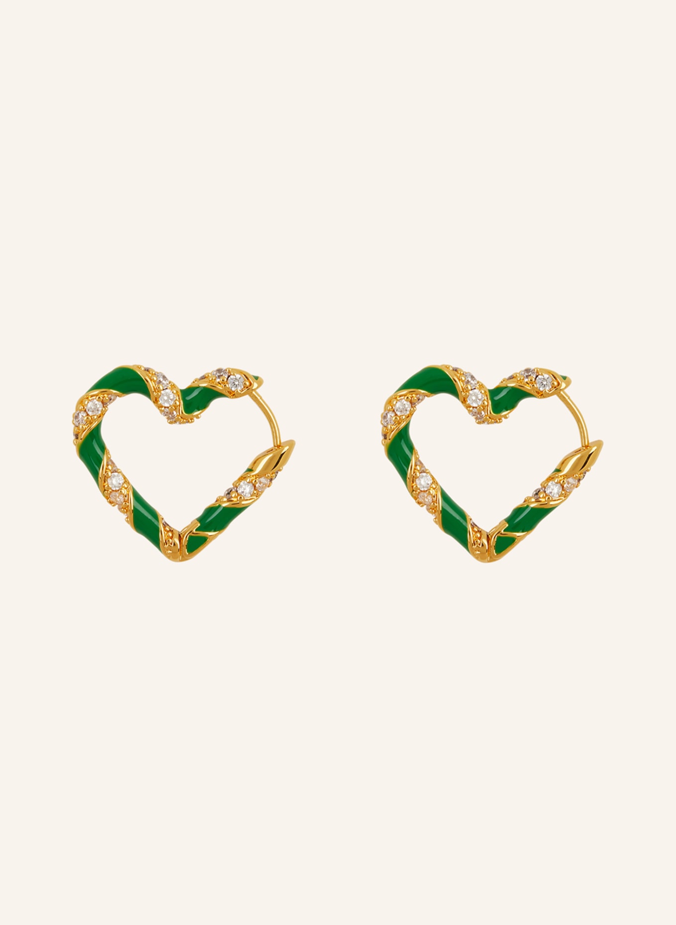 ZIMMERMANN Creole earrings CANDY STRIPE PAVE HEART, Color: GOLD/ GREEN (Image 1)