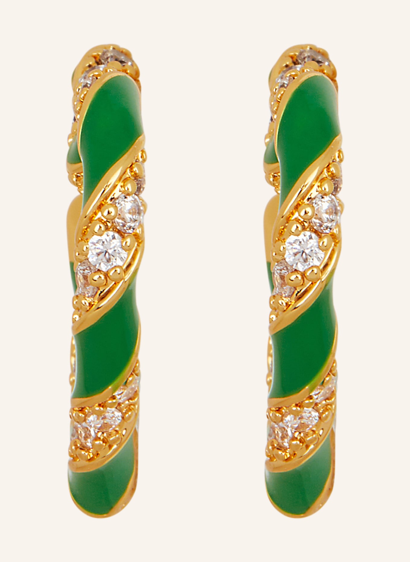 ZIMMERMANN Creole earrings CANDY STRIPE PAVE HEART, Color: GOLD/ GREEN (Image 2)