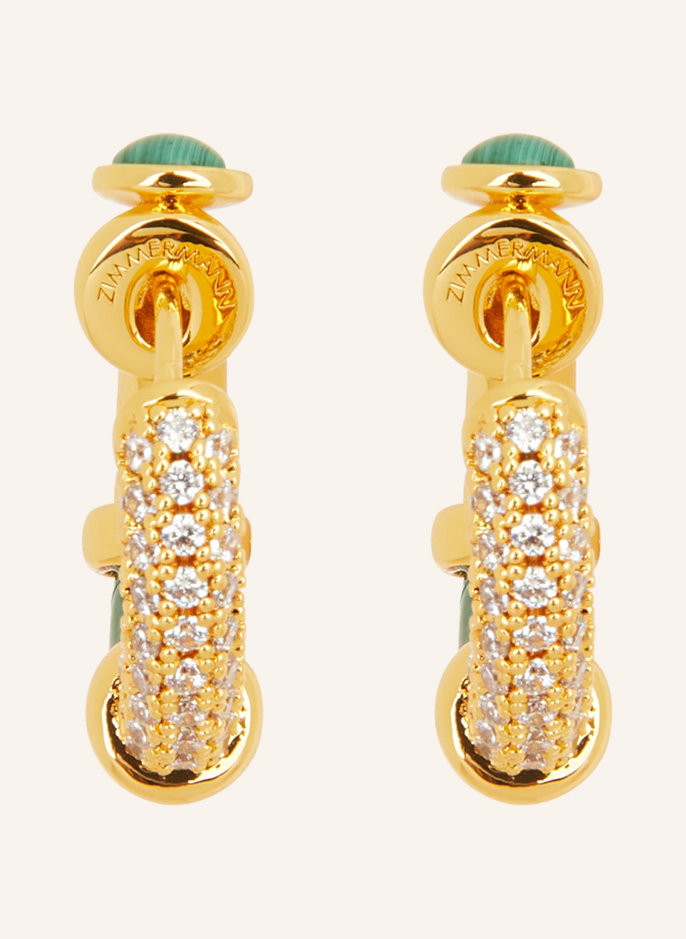 ZIMMERMANN Creole earrings BOTLOCK STONE, Color: GOLD/ GREEN/ WHITE (Image 2)