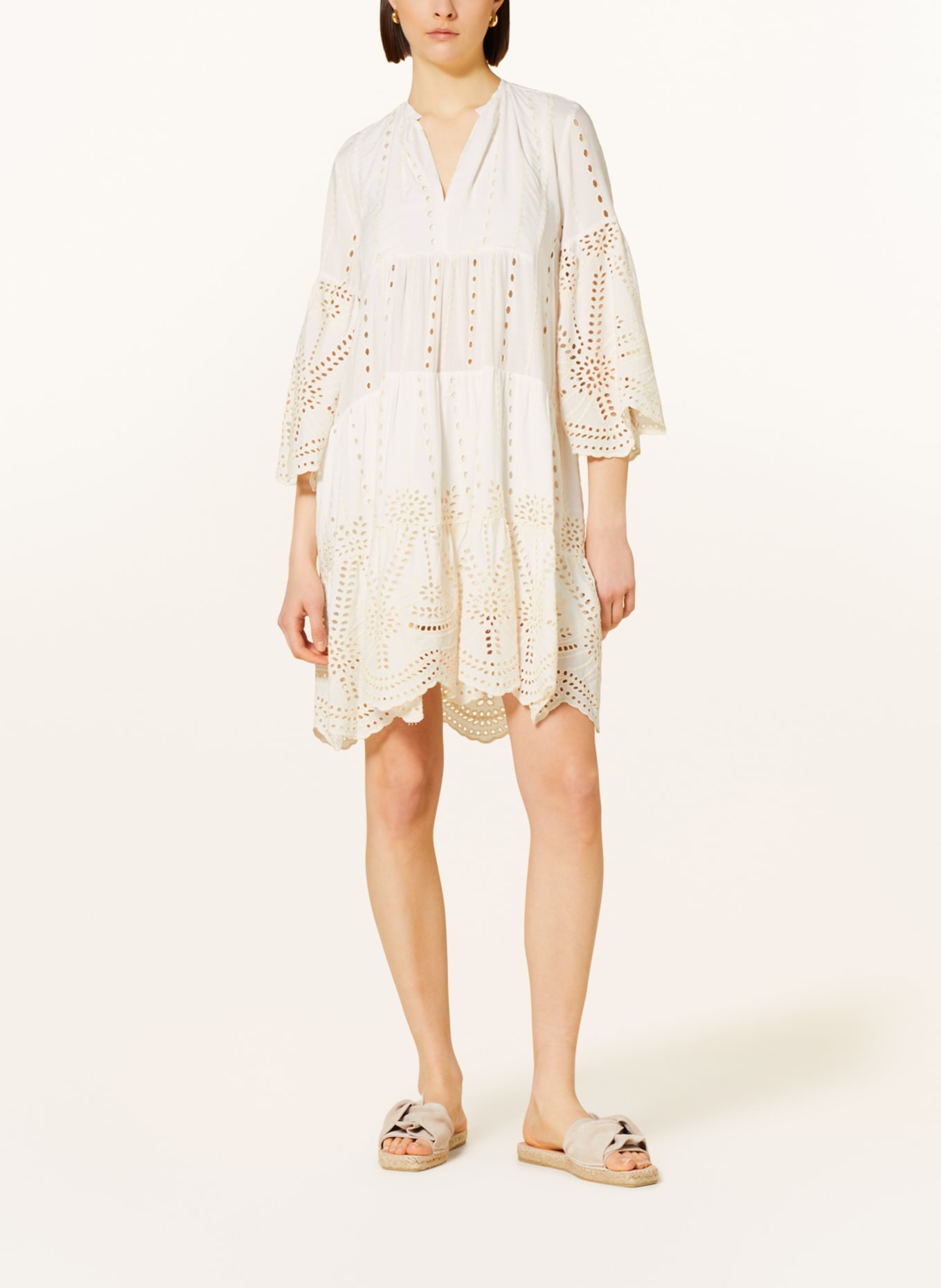 VALÉRIE KHALFON Dress RIVA with 3/4 sleeves and broderie anglaise, Color: ECRU (Image 2)