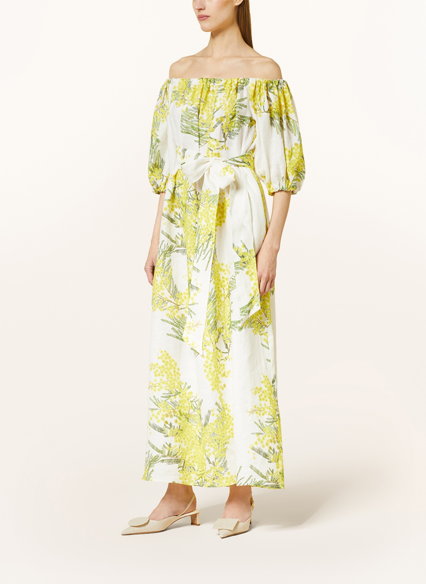 BERNADETTE Linen dress ZAZA, Color: YELLOW/ GREEN/ ECRU (Image 2)