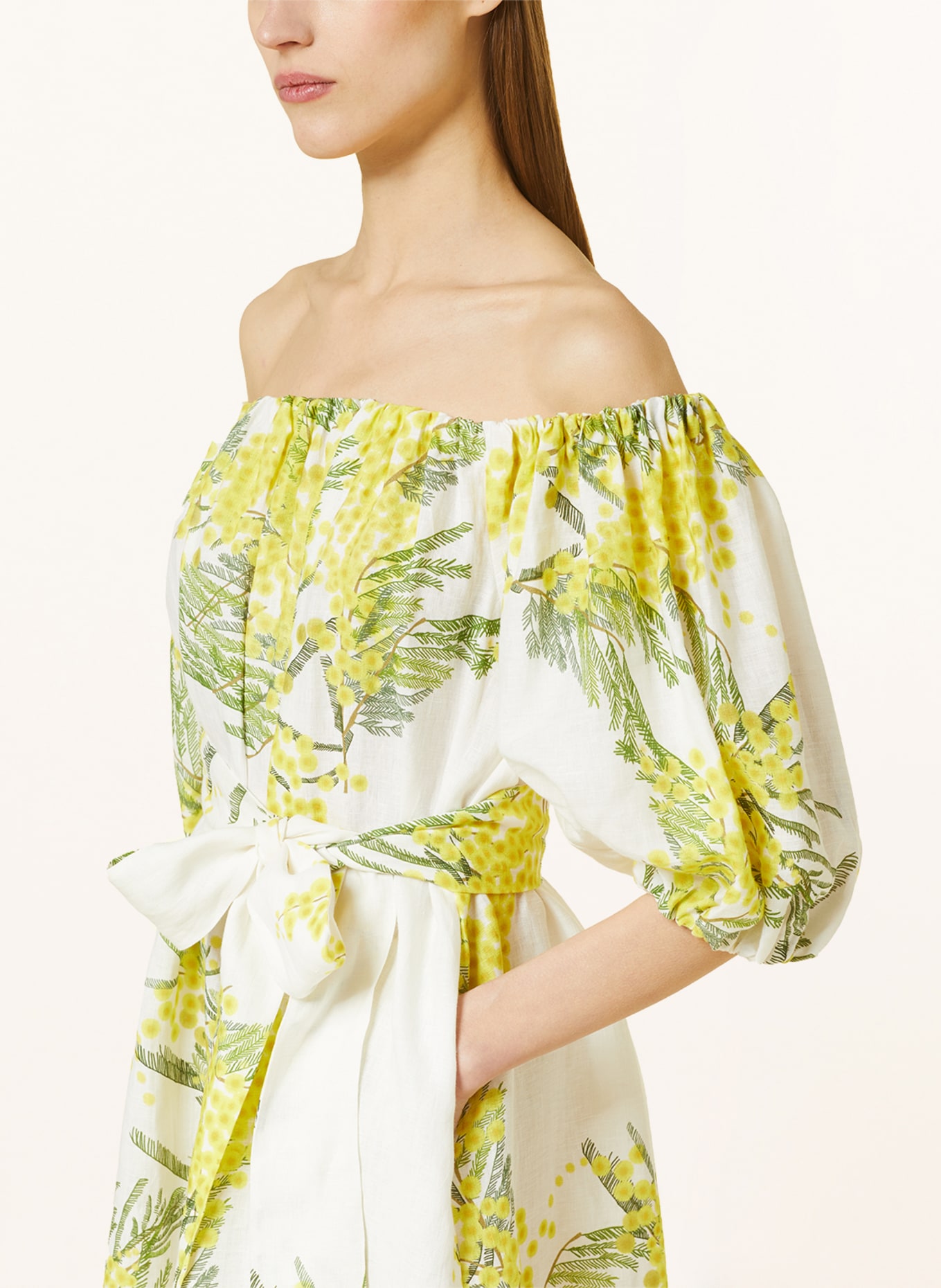 BERNADETTE Linen dress ZAZA, Color: YELLOW/ GREEN/ ECRU (Image 4)