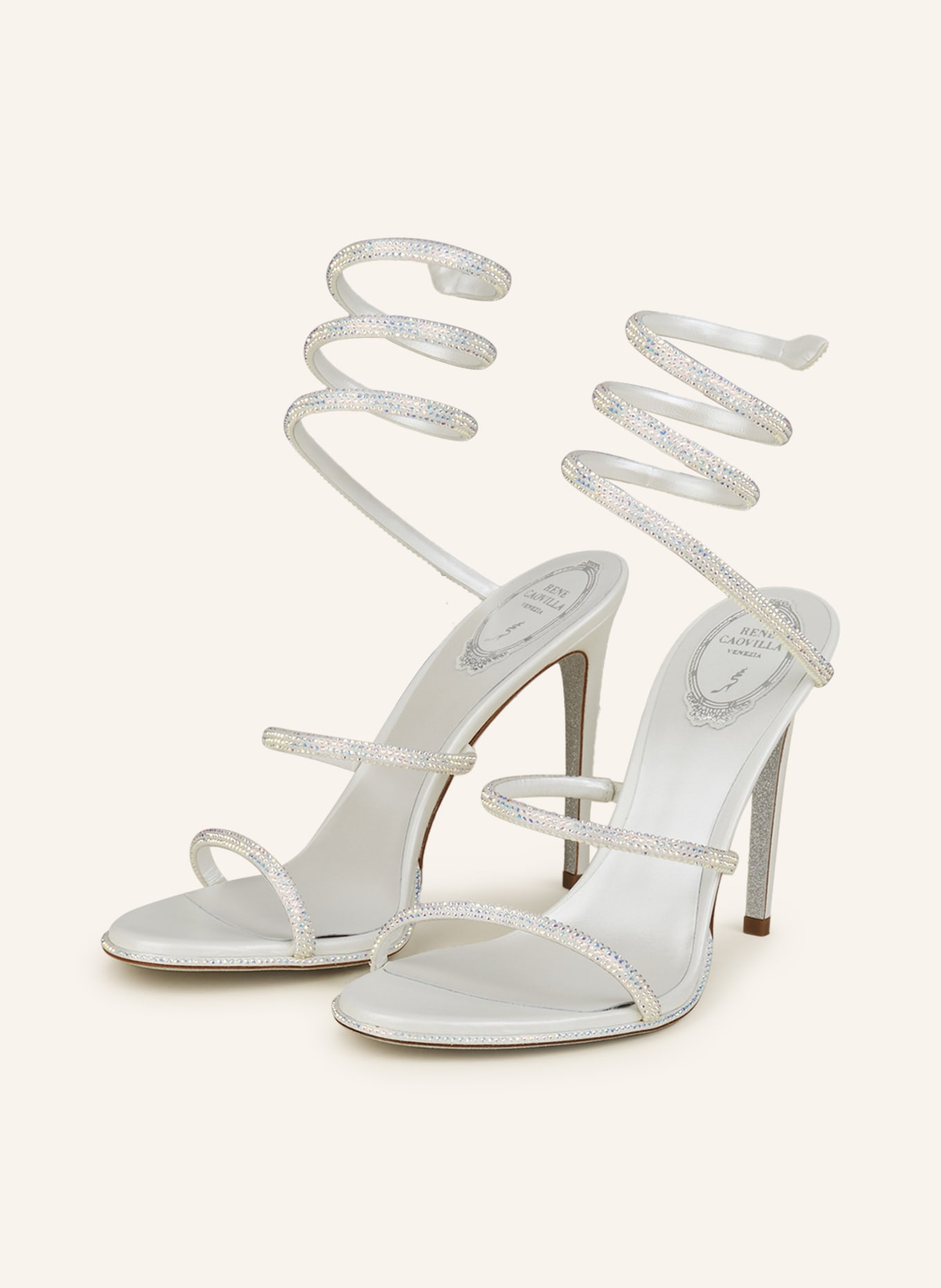 RENE CAOVILLA Sandals CLEO with decorative gems, Color: WHITE (Image 1)