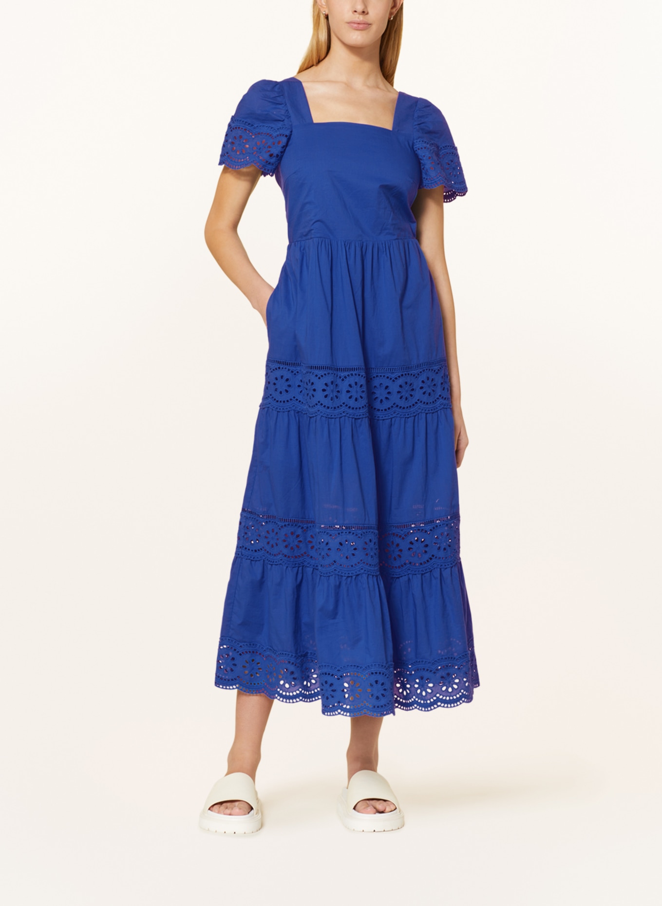 oui Dress with broderie anglaise, Color: BLUE (Image 2)