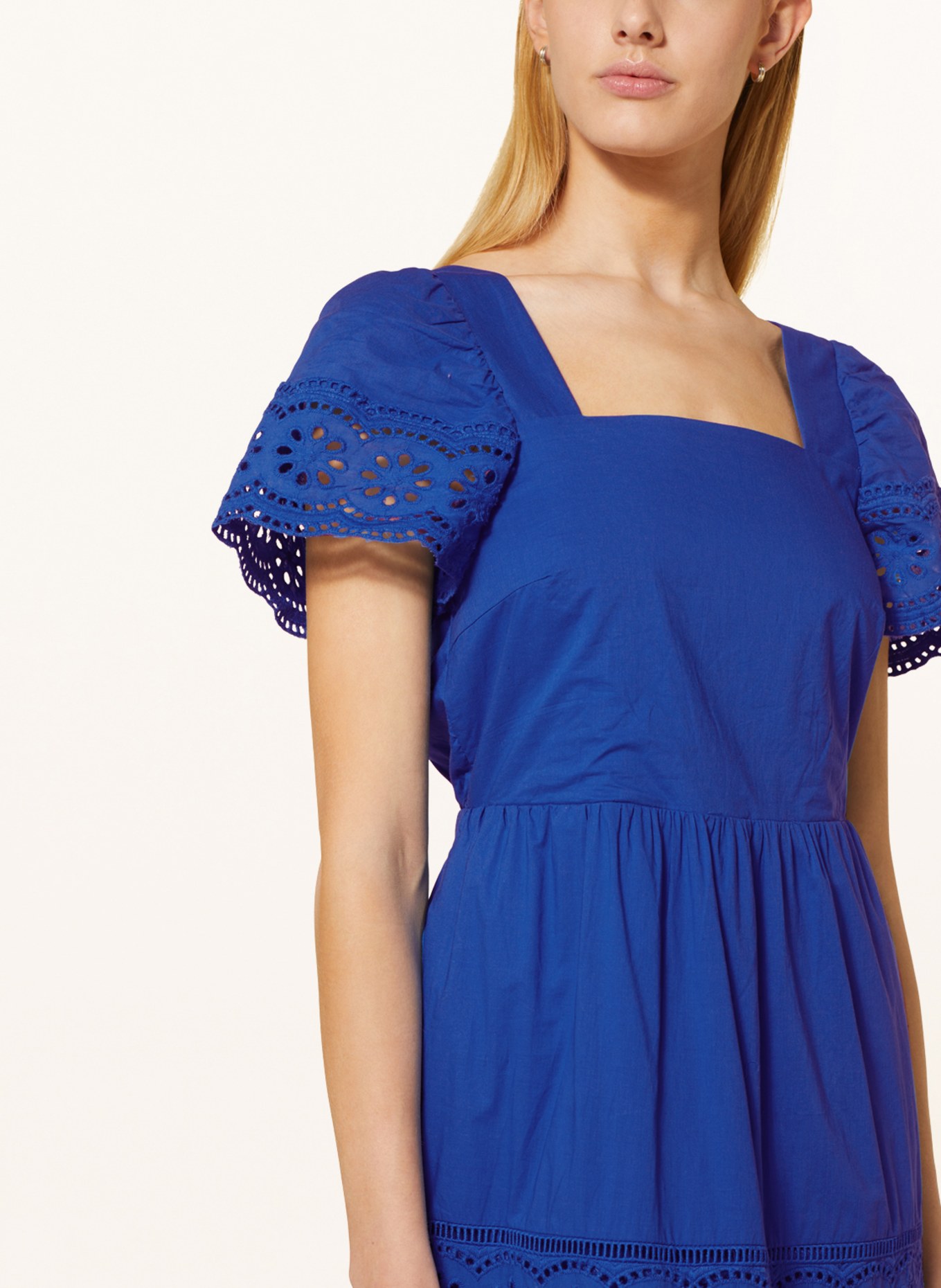 oui Dress with broderie anglaise, Color: BLUE (Image 4)