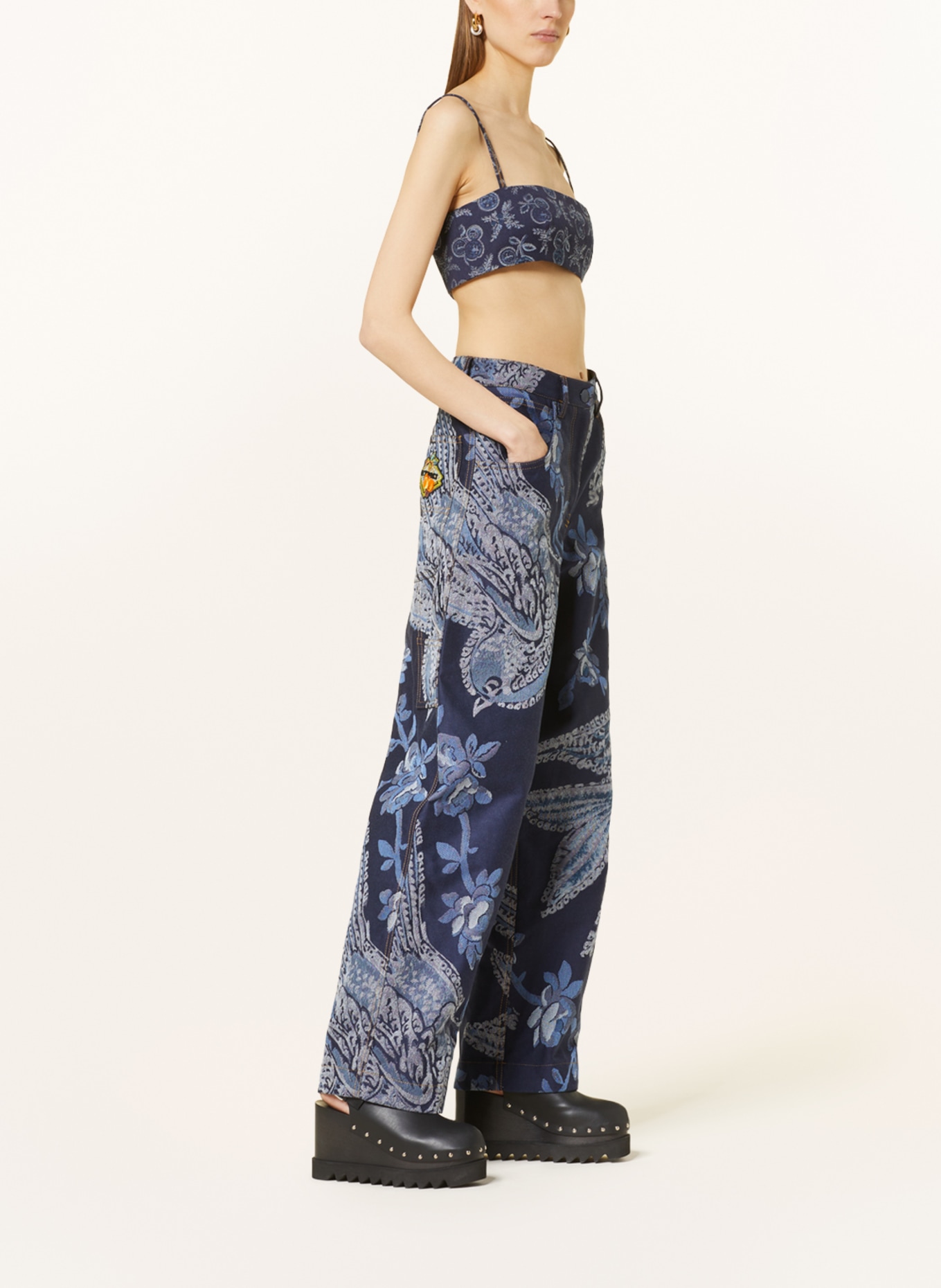 ETRO Wide leg trousers made of jacquard, Color: DARK BLUE/ BLUE/ WHITE (Image 4)