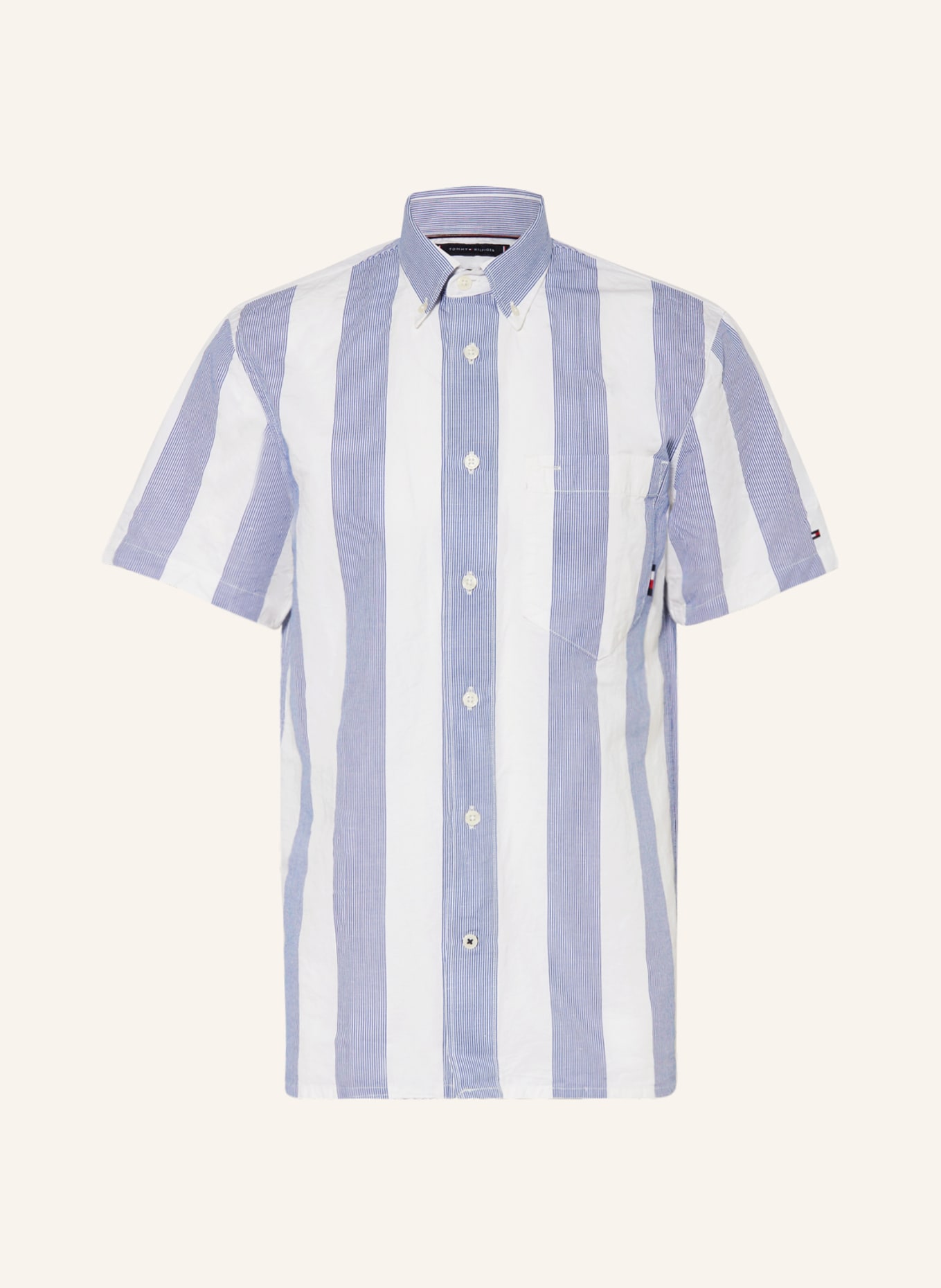 TOMMY HILFIGER Kurzarm-Hemd Comfort Fit mit Leinen, Farbe: BLAU/ WEISS (Bild 1)