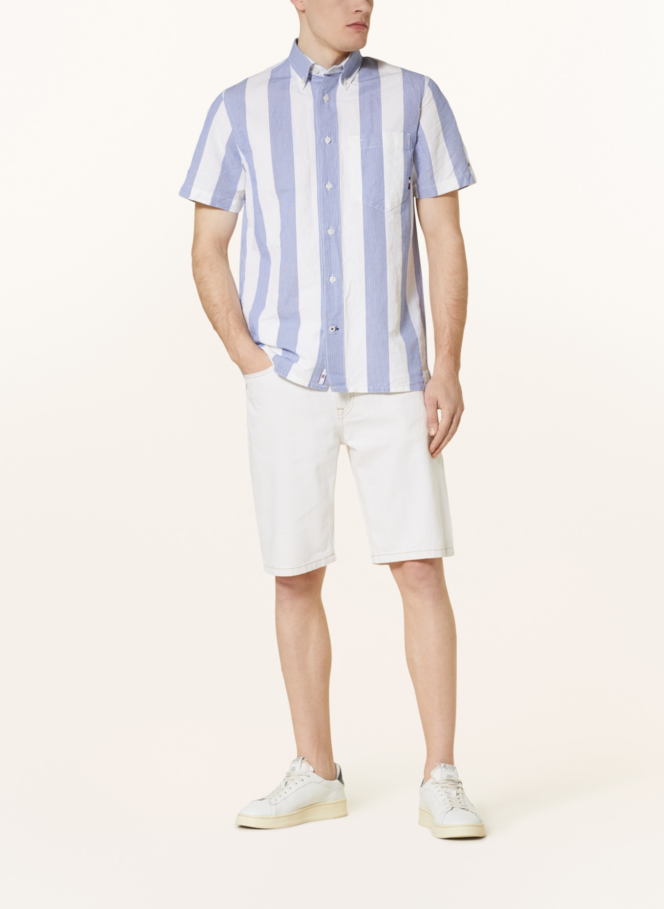 TOMMY HILFIGER Short sleeve shirt comfort fit with linen, Color: BLUE/ WHITE (Image 2)